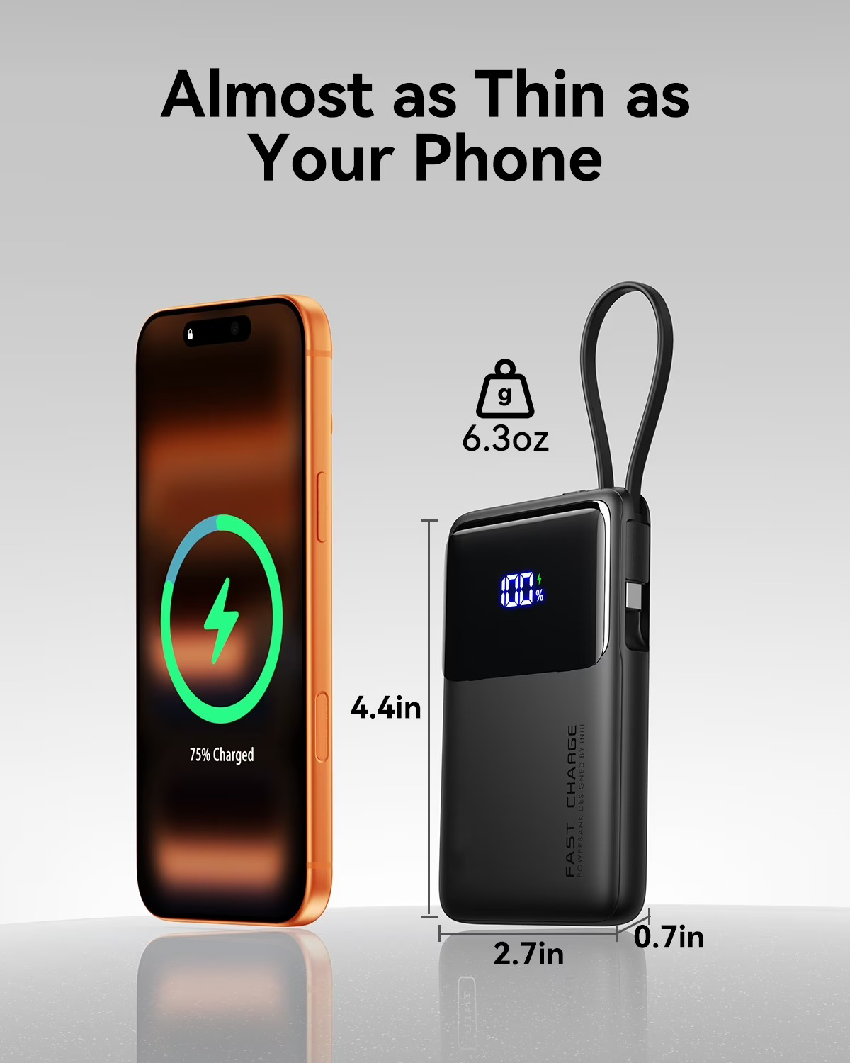 10,000 mAh Portable Power Bank with USB-C Cable, 45W Fast Portable Charger, Battery Pack with LED Display Compatible with iPhone and Android Phone,Hiking,Travel Essentials