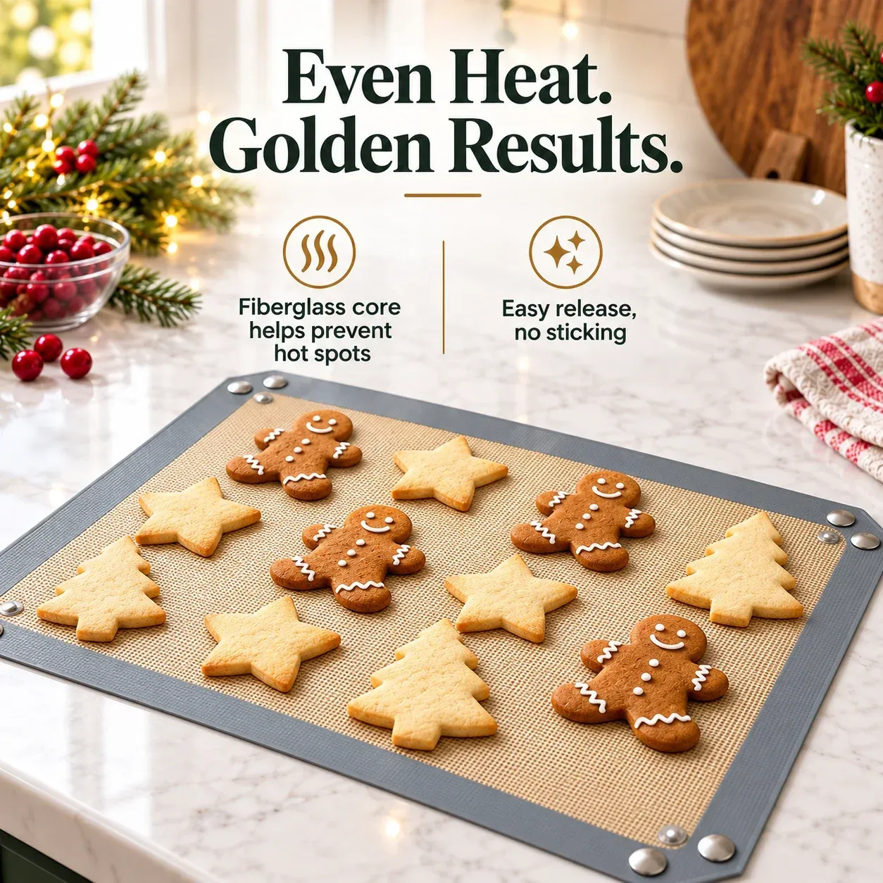 Snap-Lock Silicone Baking Mat -2in-1 Nonstick Oven Liner & RaisedEdge Roasting Mat