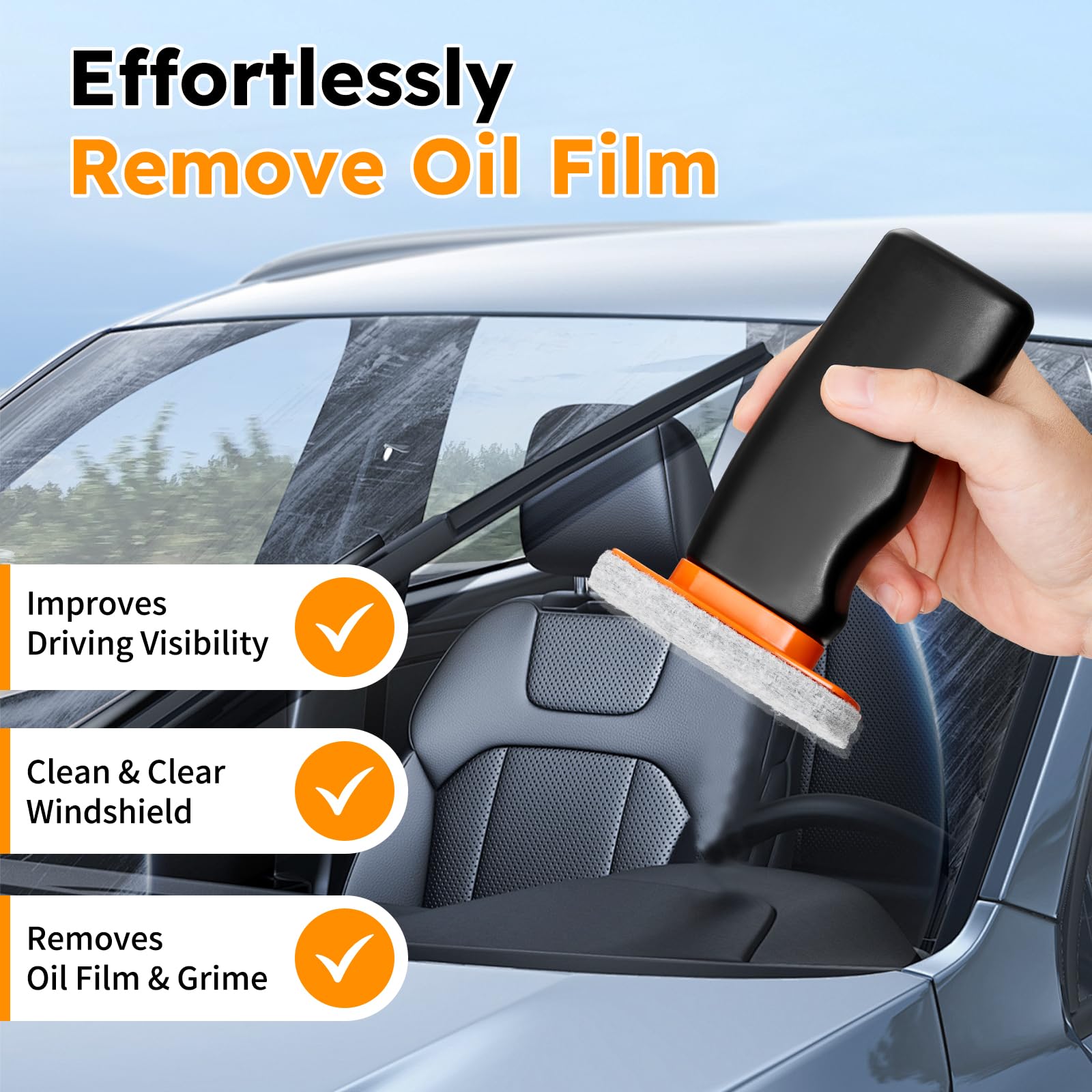 Glass Oil Film Remover for Car Windshield, Handheld Roll-On Glass Emulsion Cleaner with cleaning board, Removes Stubborn Oil Film & Grime for Improved Windshield Clarity for Safe Driving(3.5oz) (1PCS)