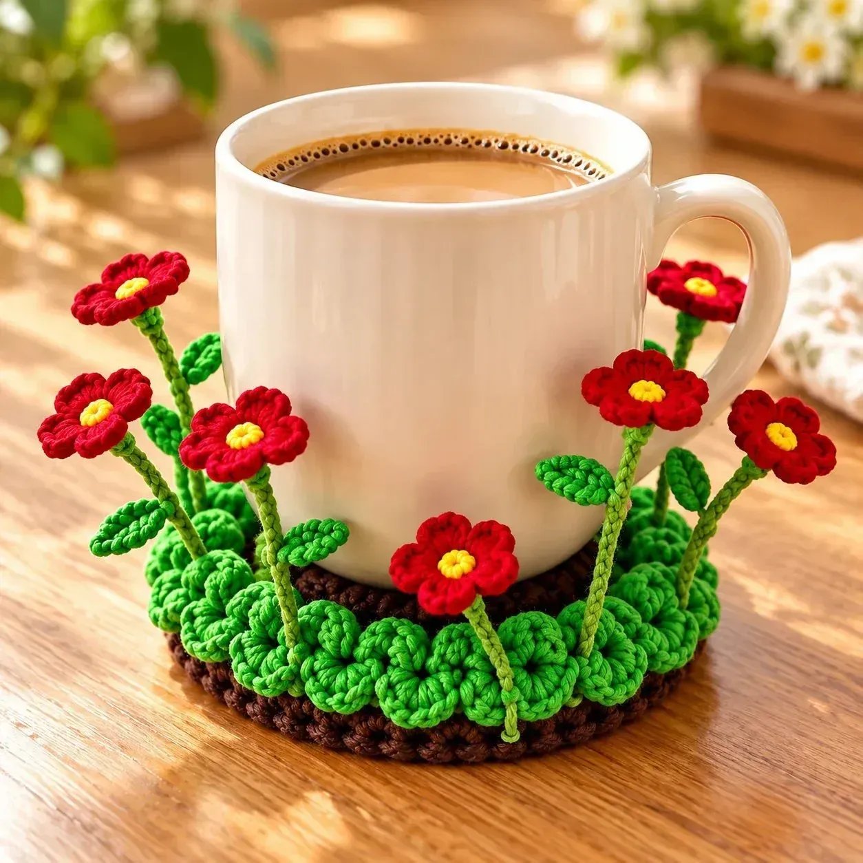 Classic Red Poppy Handmade Crochet Floral Coaster | Everlasting Table Art 🌸