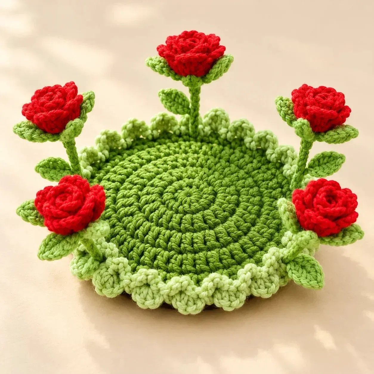 Red Rose Handmade Crochet Floral Coaster | Everlasting Table Art 🌸