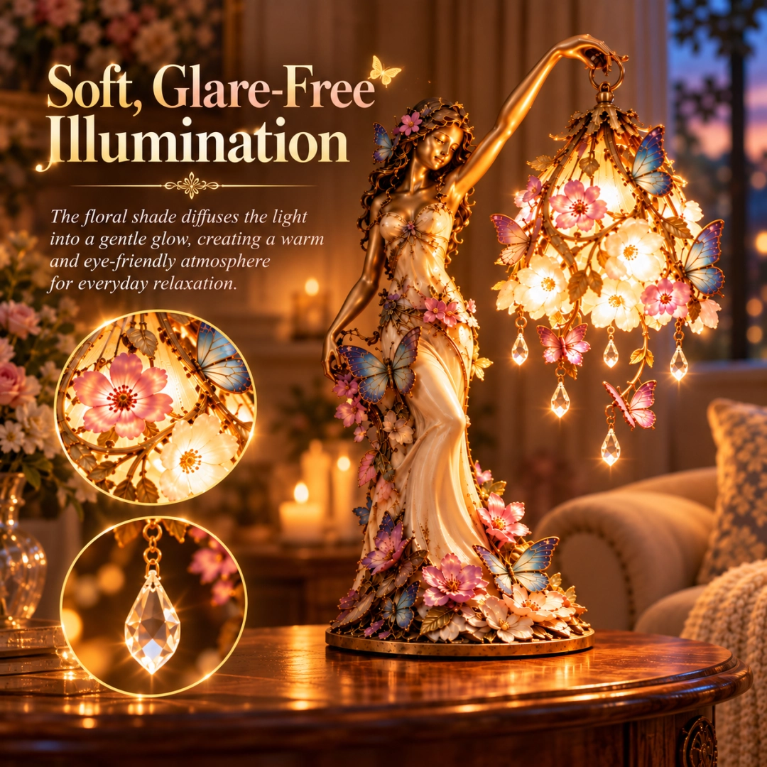 Homeandhappen - 🦋 Butterfly Lady Accent Lamp – Elegant Floral Goddess Light with Crystal Drops