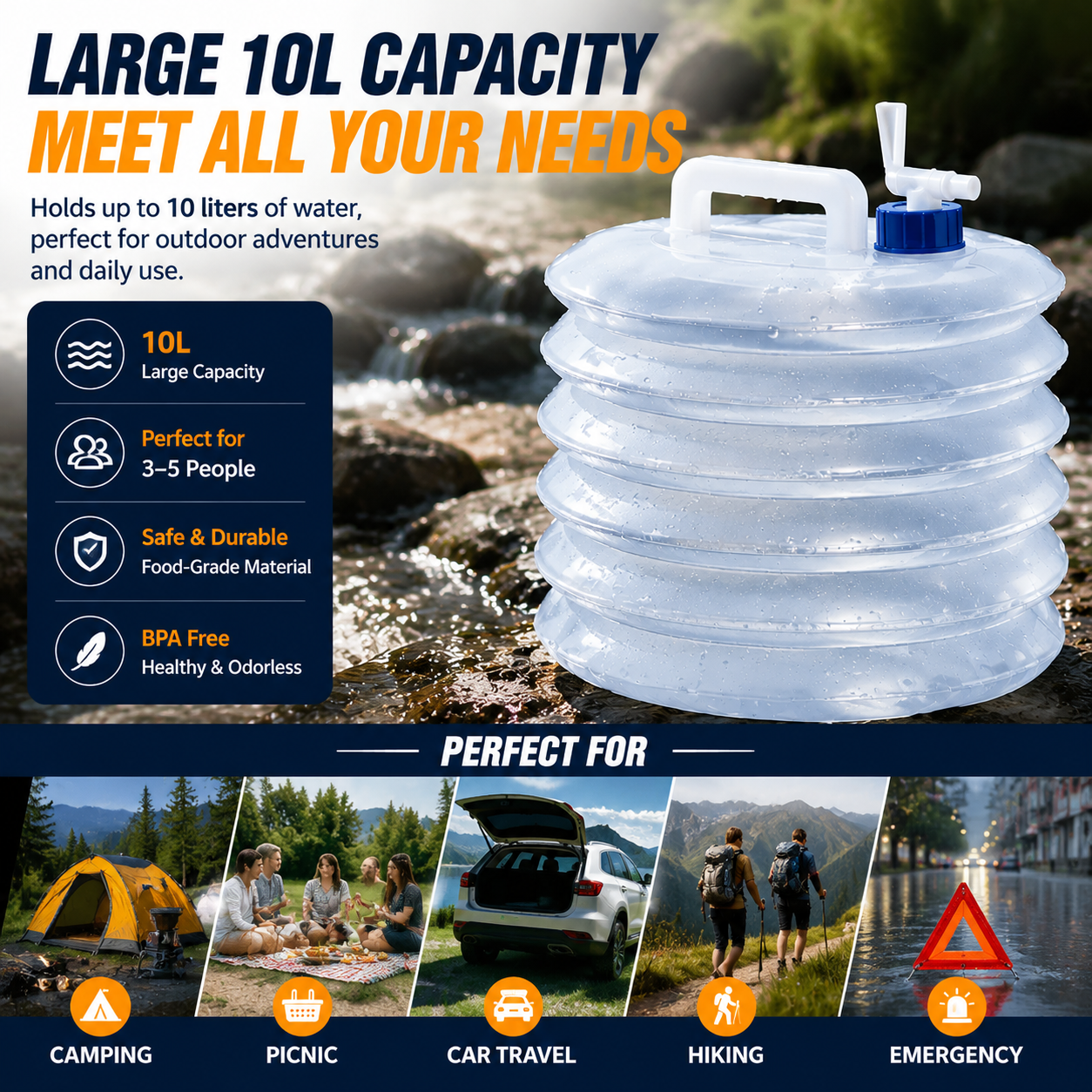 Last Day Sale | Foldable Camping Water Container 5L/10L/15L Portable Water Bucket