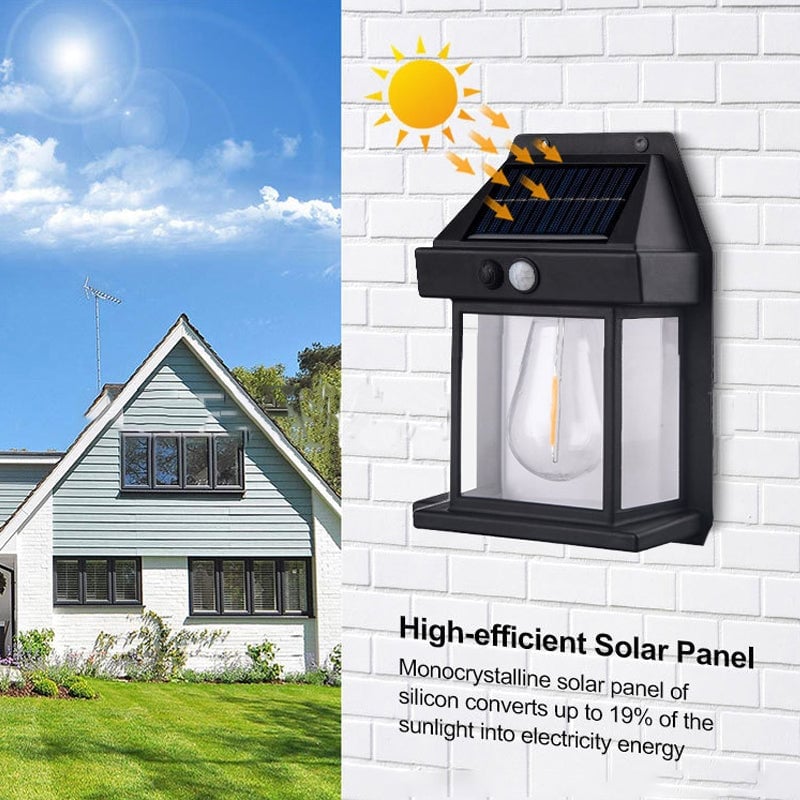 Retro Solar Tungsten Filament Wall Light, Waterproof Outdoor Wall Sconce