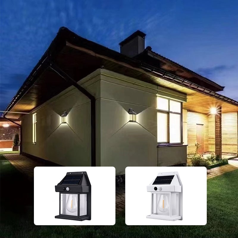 Retro Solar Tungsten Filament Wall Light, Waterproof Outdoor Wall Sconce