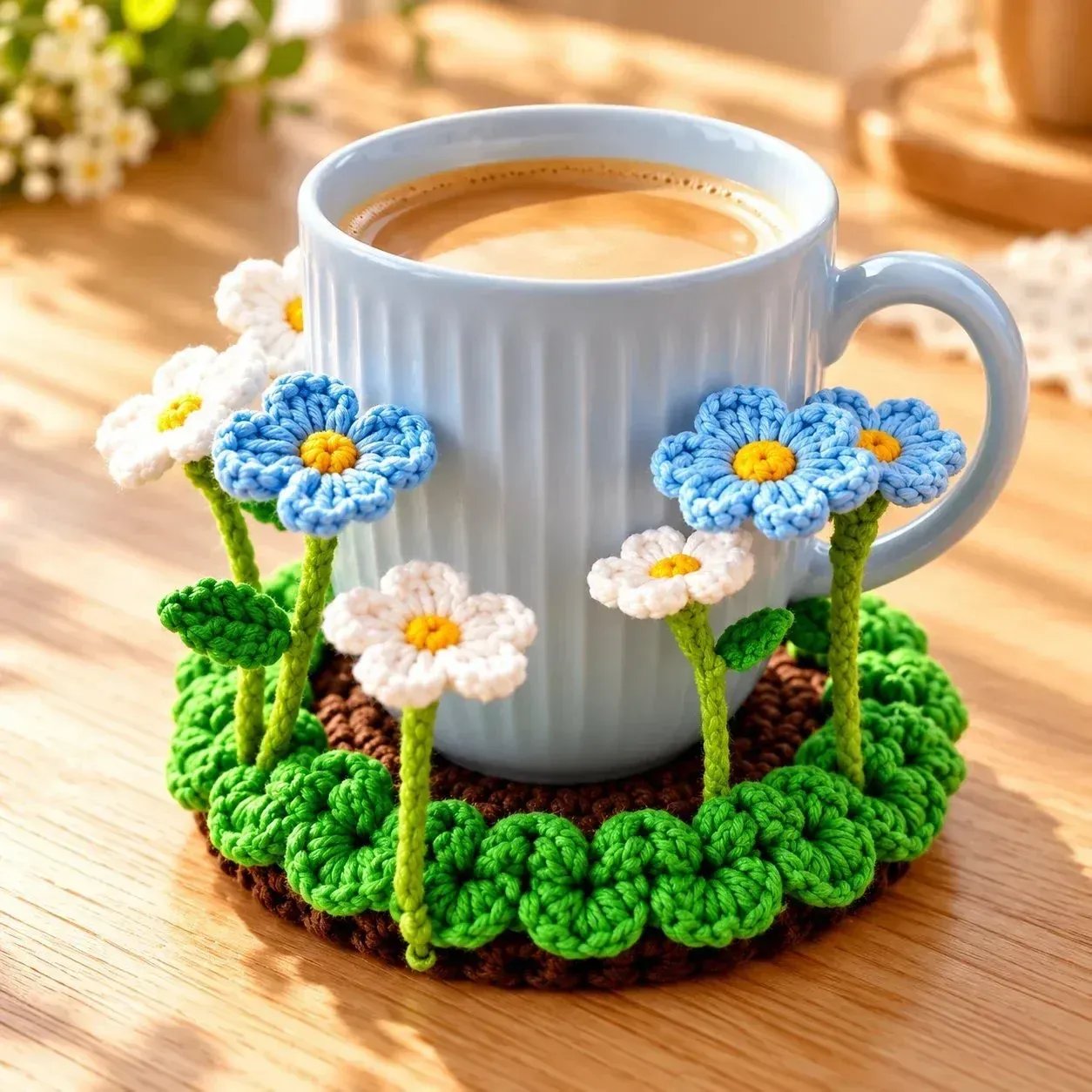 Blue Forget-Me-Not Handmade Crochet Floral Coaster | Everlasting Table Art 🌸