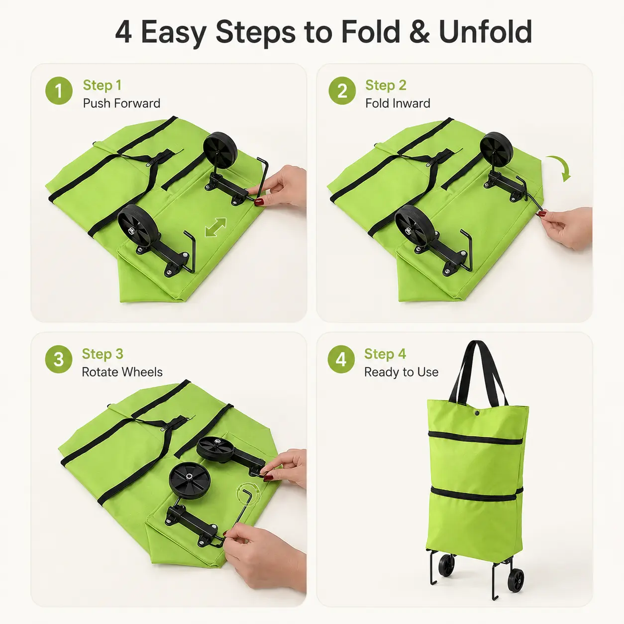 【10inch*18inch】Foldable Shopping Trolley Bag with Wheels, Portable Reusable Grocery Tote, Lightweight Rolling Shopping Cart Bag with Carry Handles for Supermarket, Travel, Laundry and Daily Use