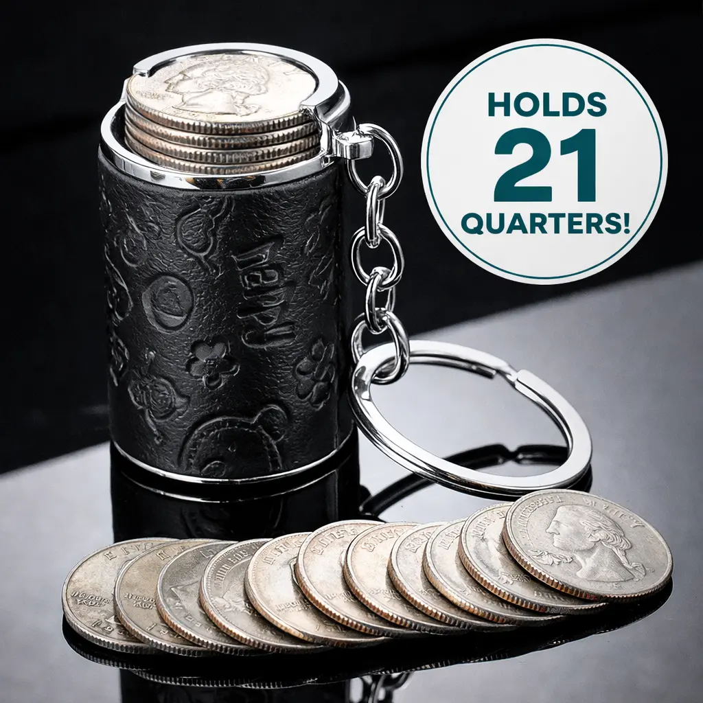 Mini Coin Bank 2-in-1 Fidget Stress Relief & Portable Coin Storage Loose Change Holder Secure Snap Closure Keychain Perfect for Daily Carry Satisfying Coin Drop Feel Piggy Bank
