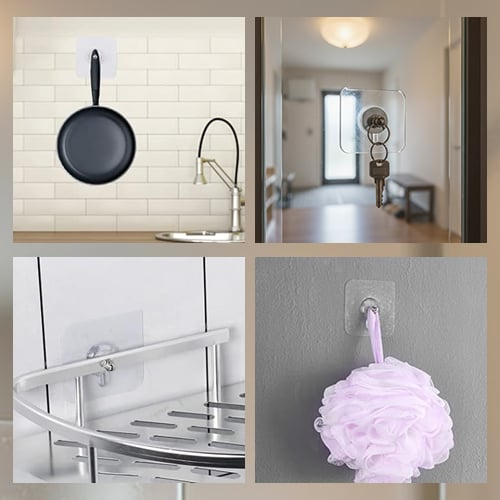 Drill Free Adhesive Hooks,Picture Hangers Without Nails,Adhesive Wall Mount Screw Hooks for Hanging,Nail Free Wall Hangers for Kitchen,Bathroom (Transparent/ 12PCS, 2.36 * 3.93 inch)