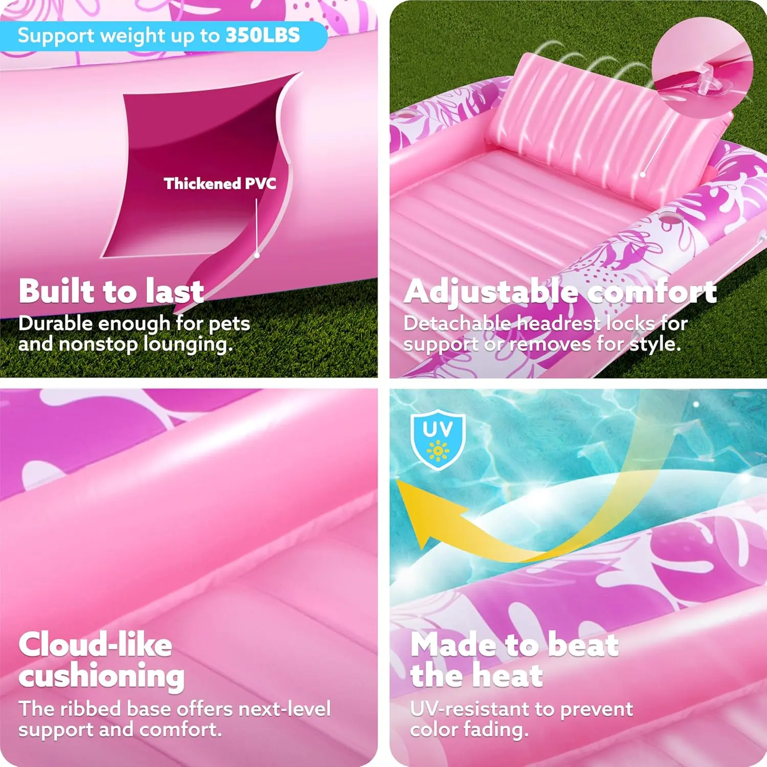 Inflatable Tanning Pool Lounge Float with Cup Holder