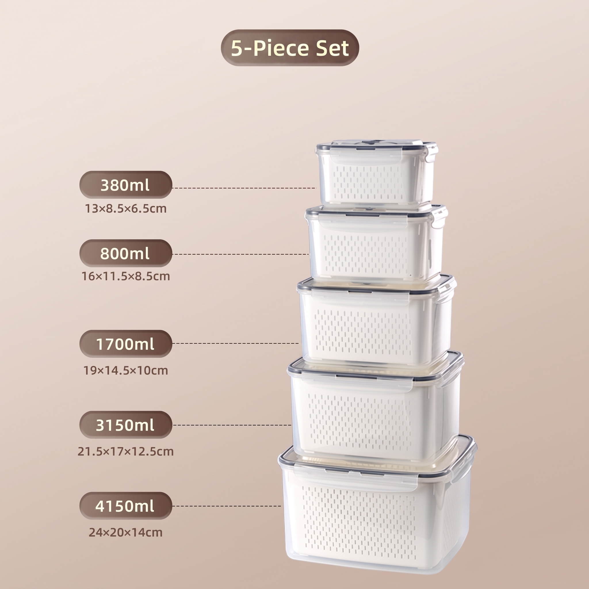 5 Pack Stackable Fridge Organizers with Removable Colander
