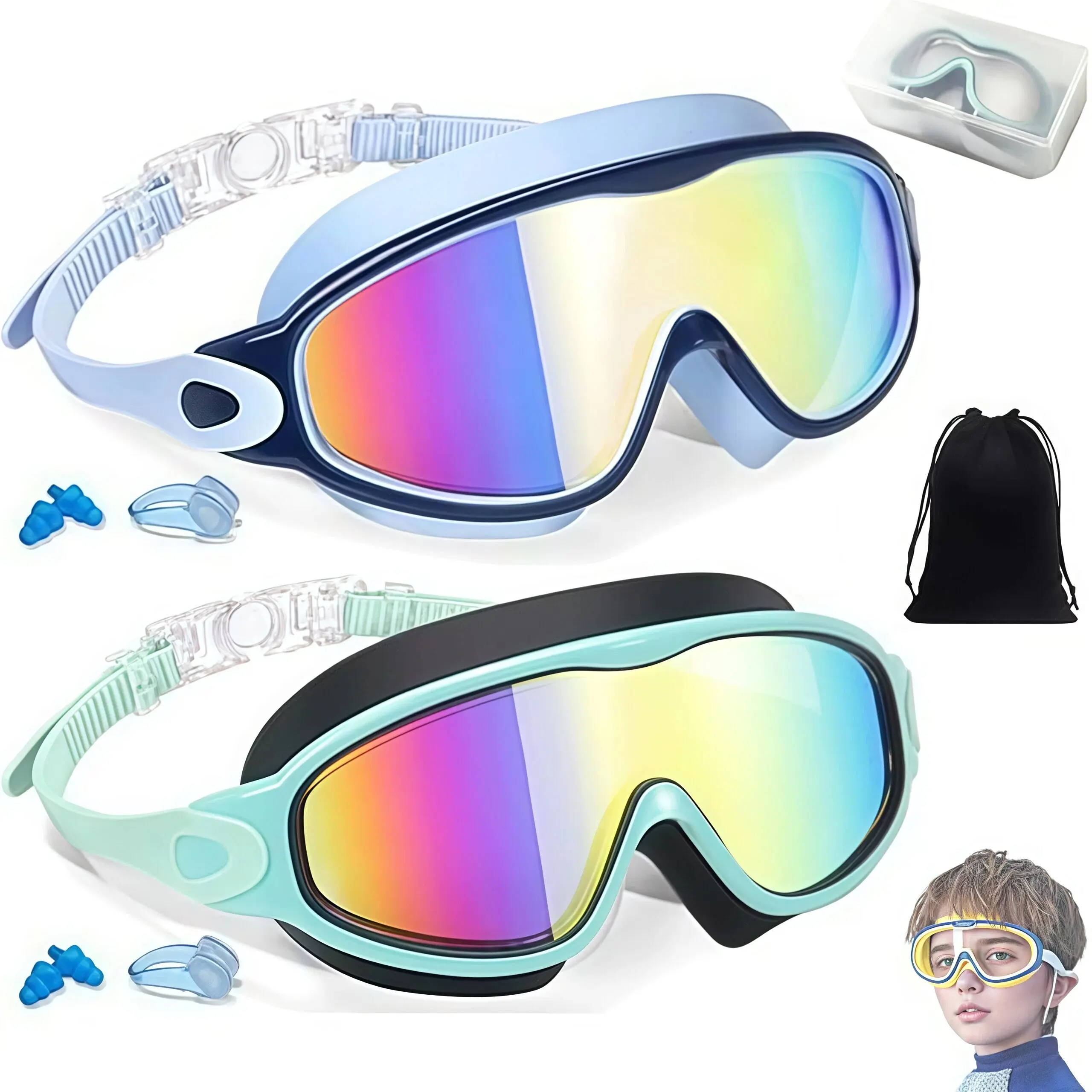 Kids Swim Goggles 2 Pack - UV Protection & Anti-Fog