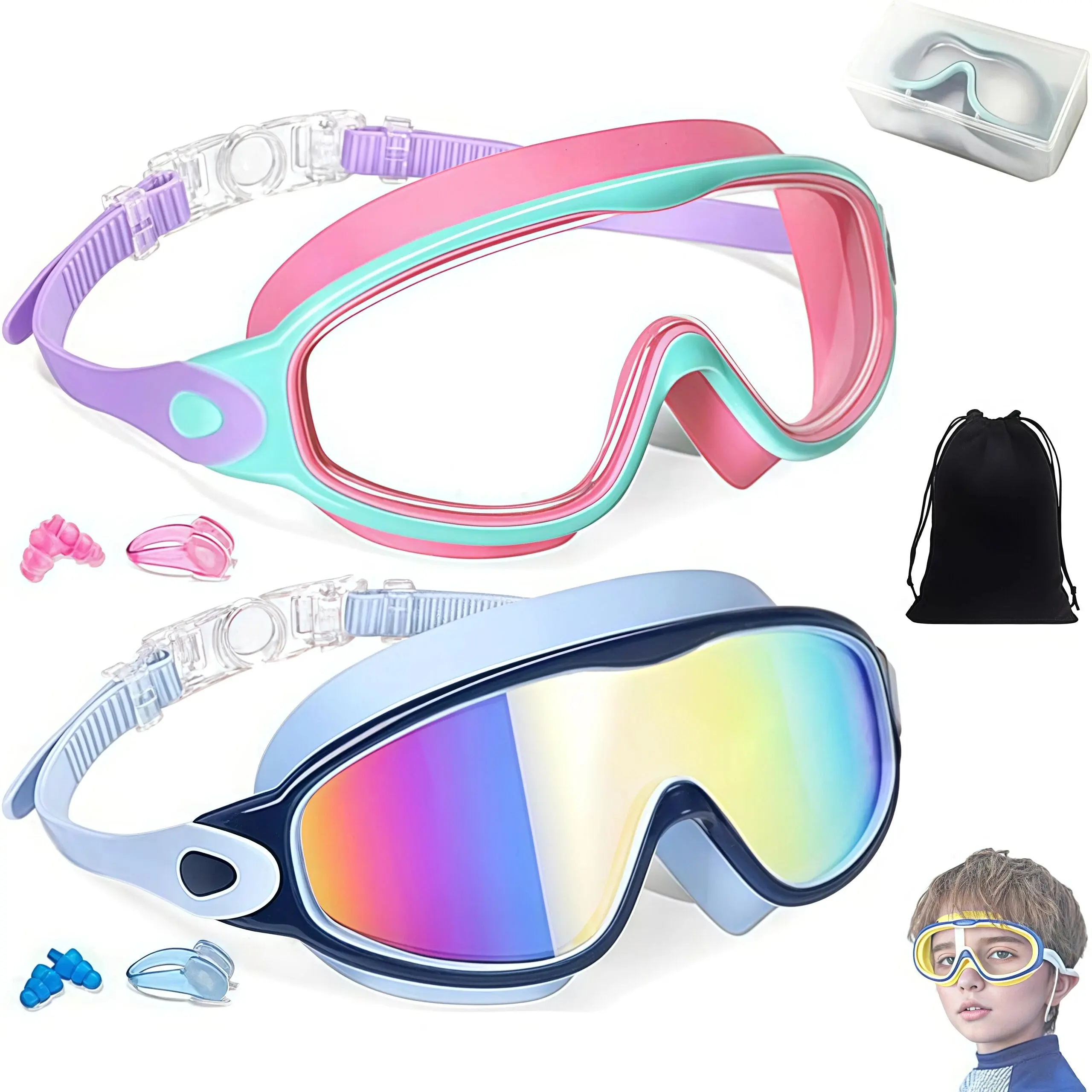 Kids Swim Goggles 2 Pack - UV Protection & Anti-Fog