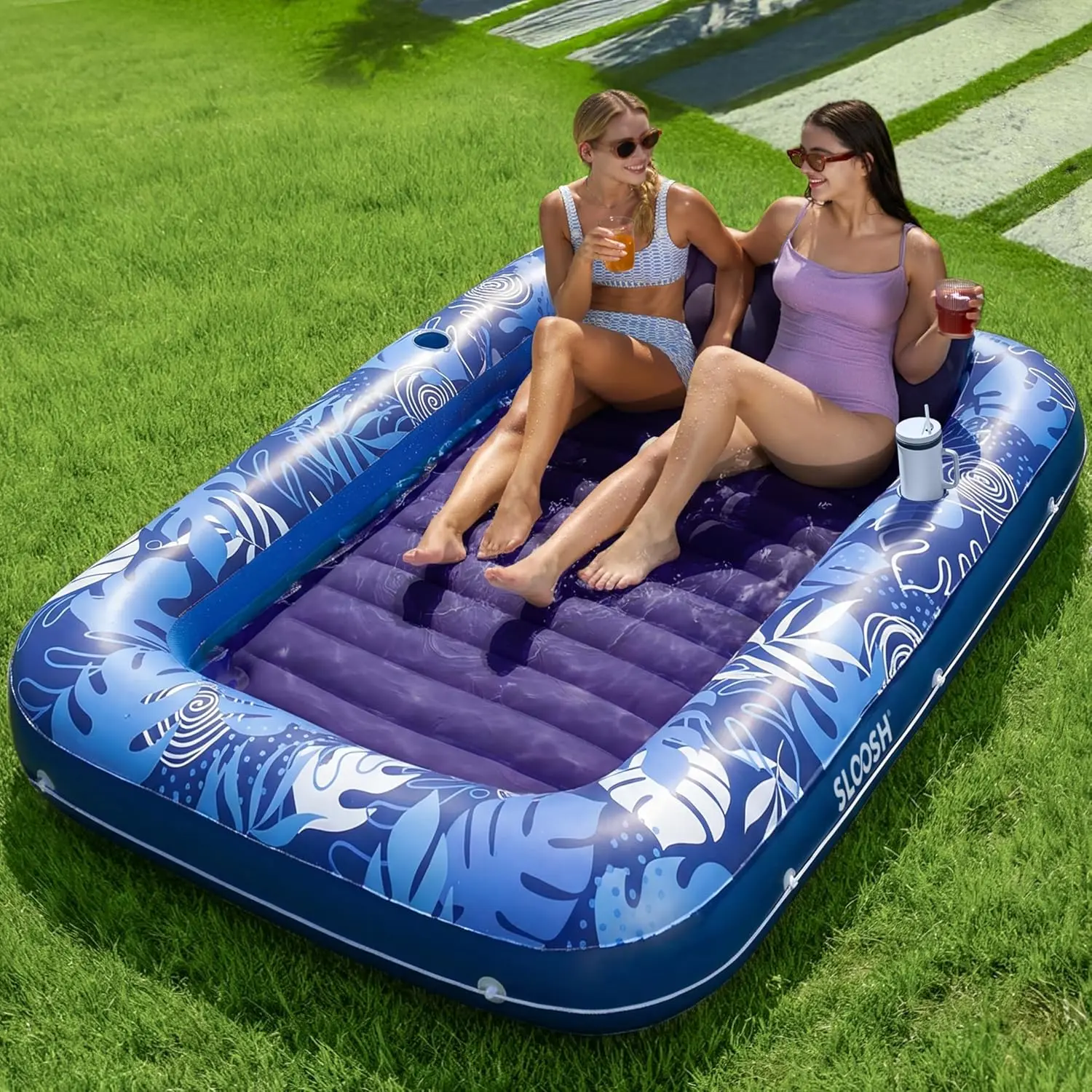 Inflatable Tanning Pool Lounge Float with Cup Holder