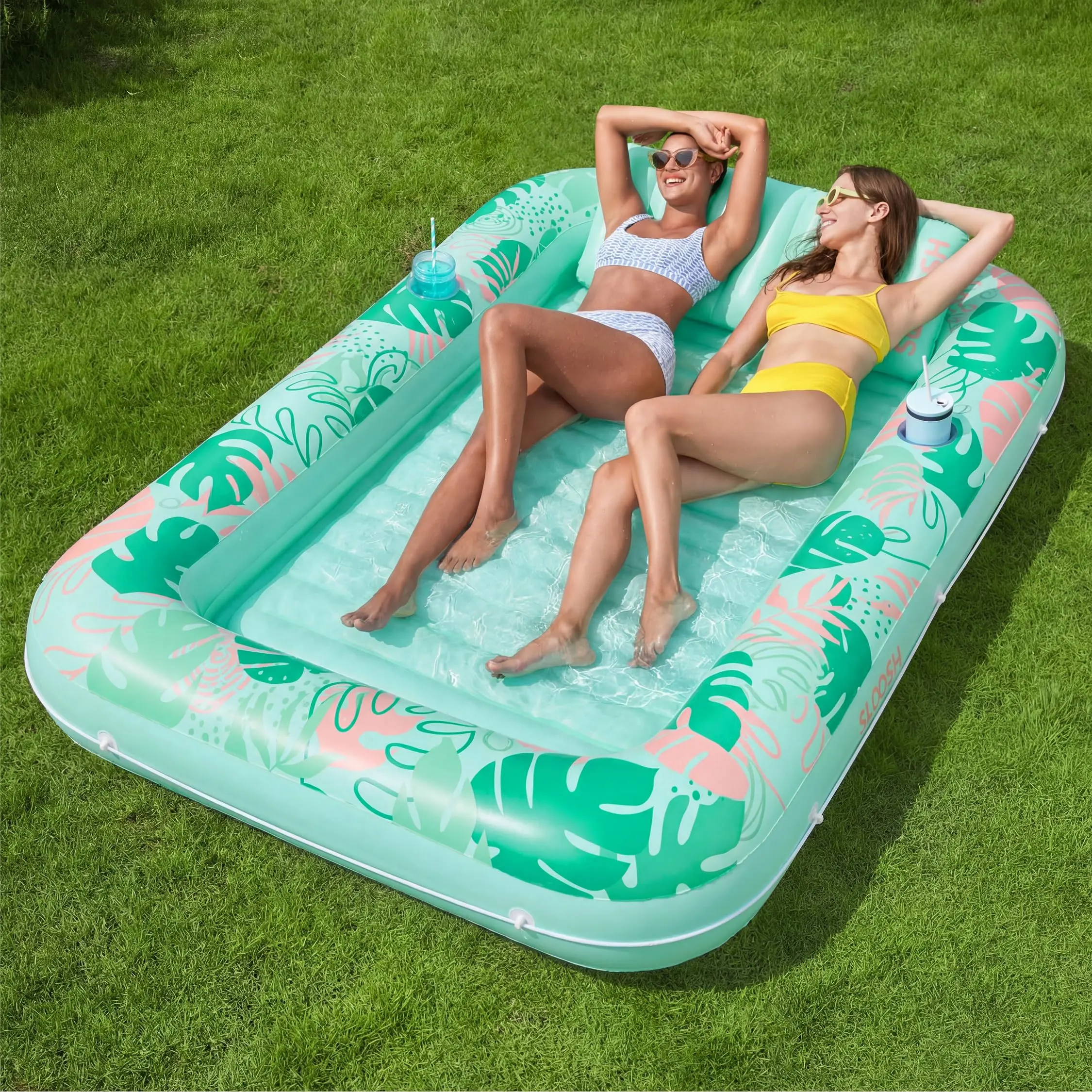 Inflatable Tanning Pool Lounge Float with Cup Holder