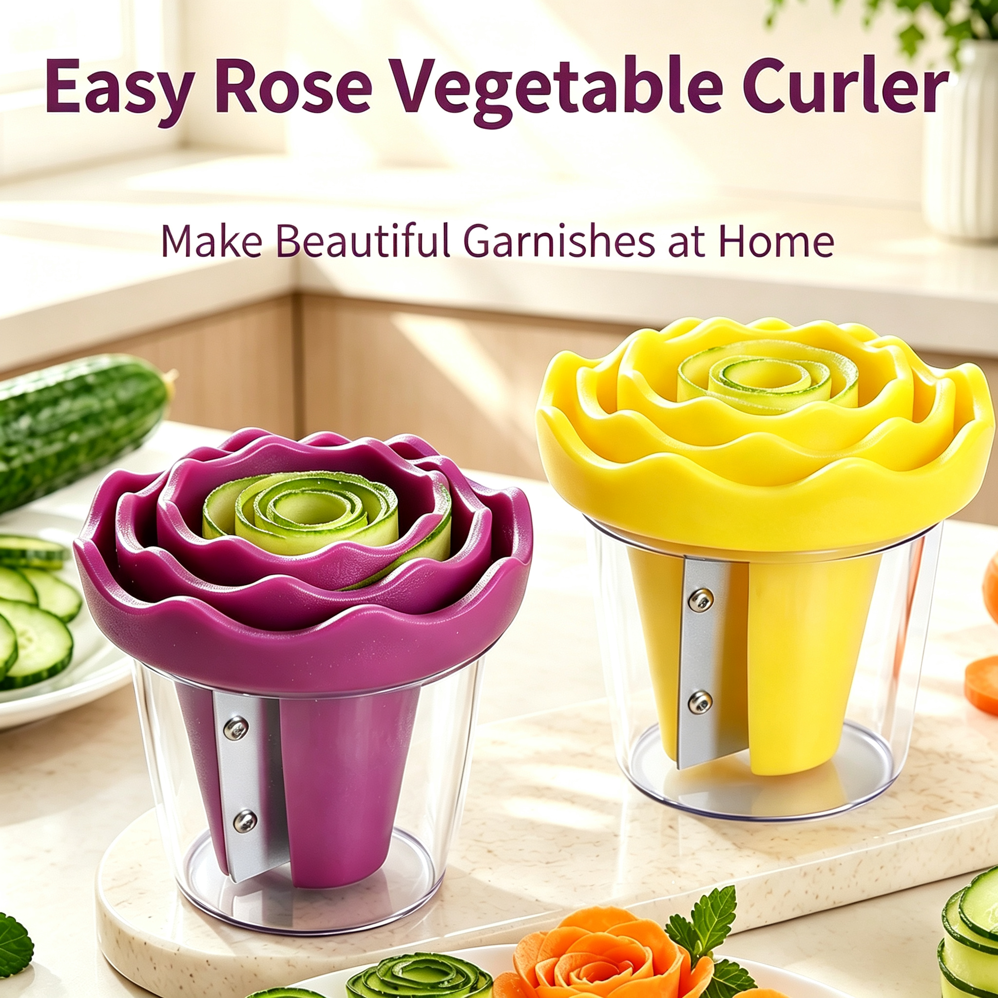 Rose‑Shaped Vegetable Curler, DIY Garnish Slicer for Cucumber Carrot Food Plating
