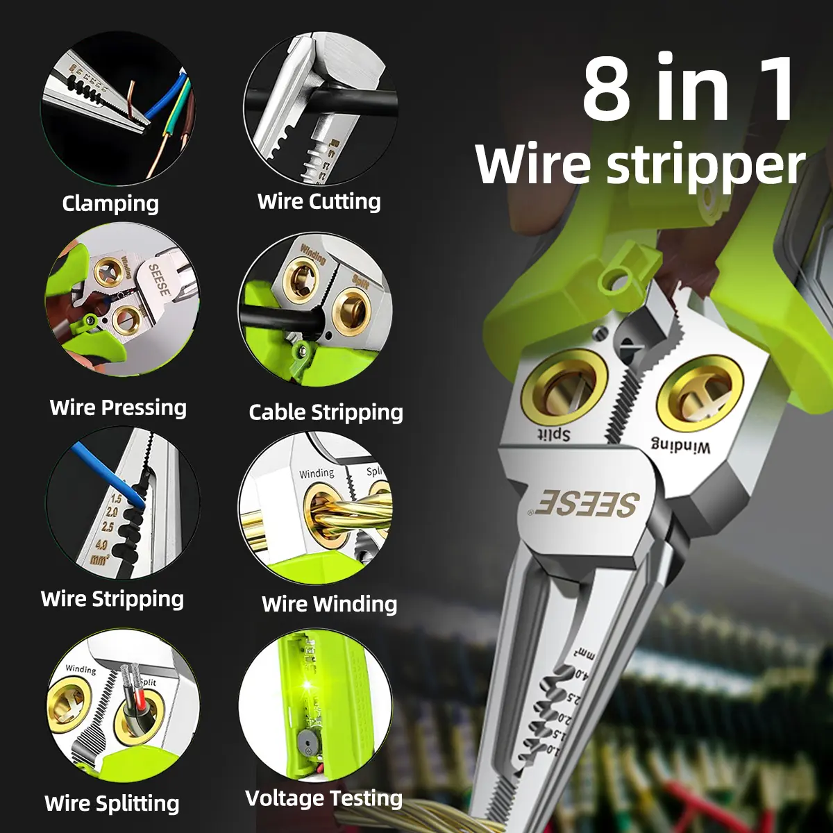 8-in-1 Wire Stripper Twister with Voltage Tester
