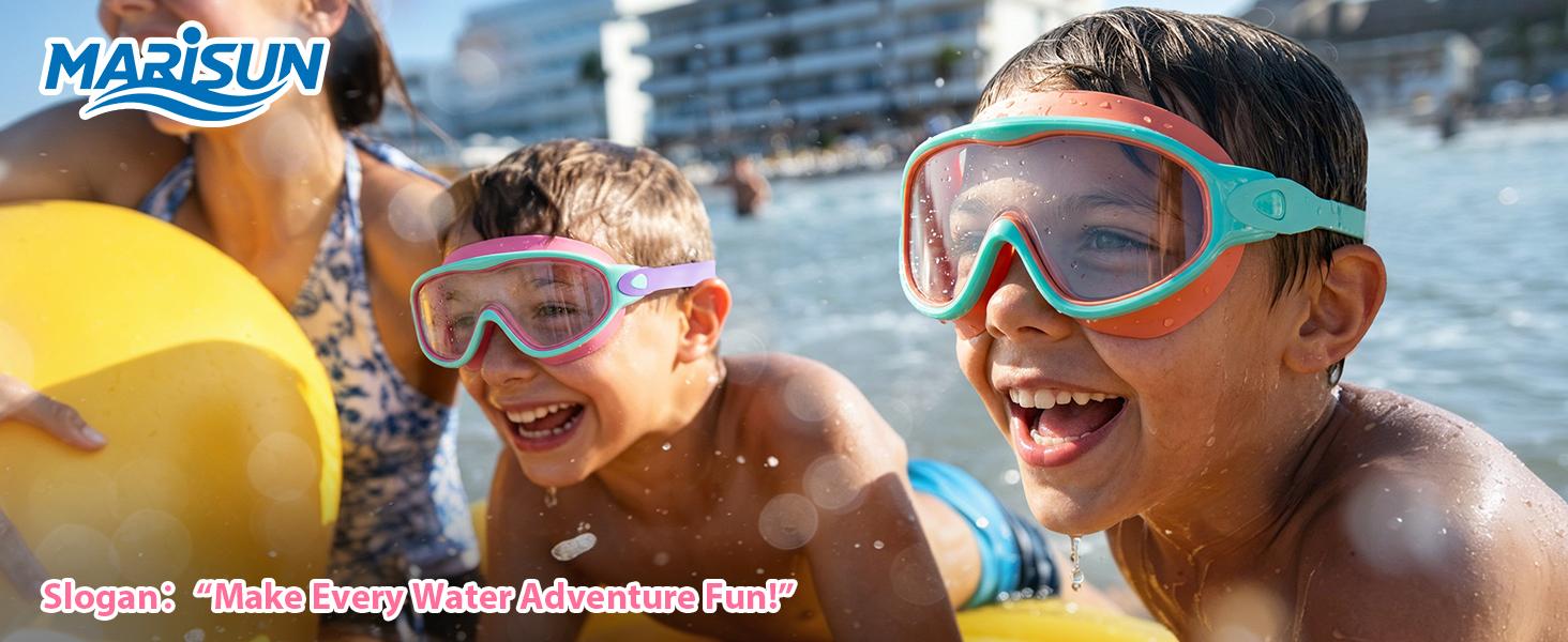 MARISUN 2 Pack Kids Swim Goggles for 3-15+ UV Protection Anti-Fog High Definition Waterproof Adjustable Goggles for Boys and Girls - Safety anti-uv swimming goggles swim glass anti-fog with Earplugs & Nose Clip,for Lake,Beach, Summer Party