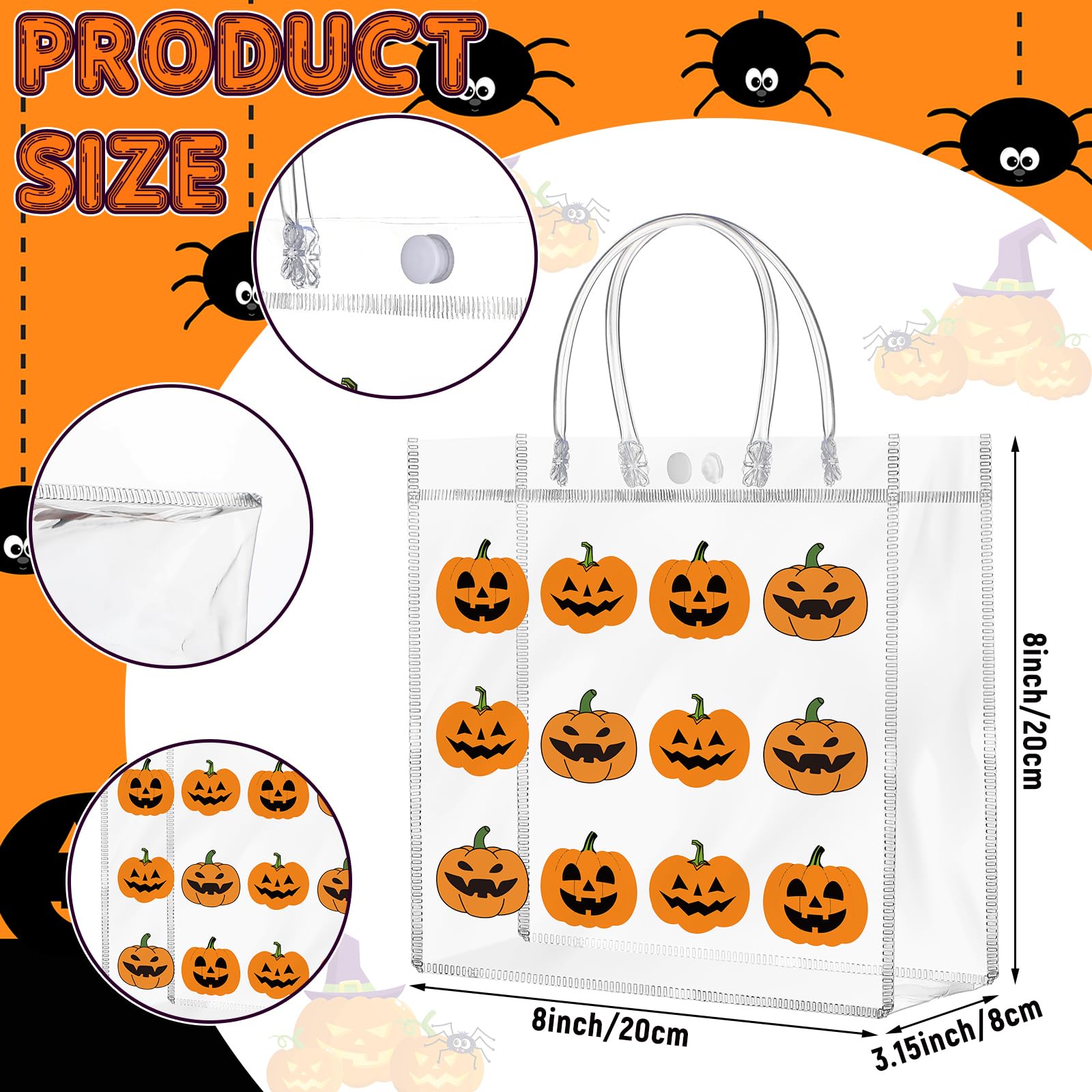 12/24 Pcs Halloween Candy Bags with Handles PVC Treat Bags Bulk Pumpkin Ghost Black Cat Halloween Fall Pattern for Kids Adults Neighbors Coworkers Classmates Halloween Party Summerween Birthday Party Thanksgiving Dinner Autumn Harvest Party Favors