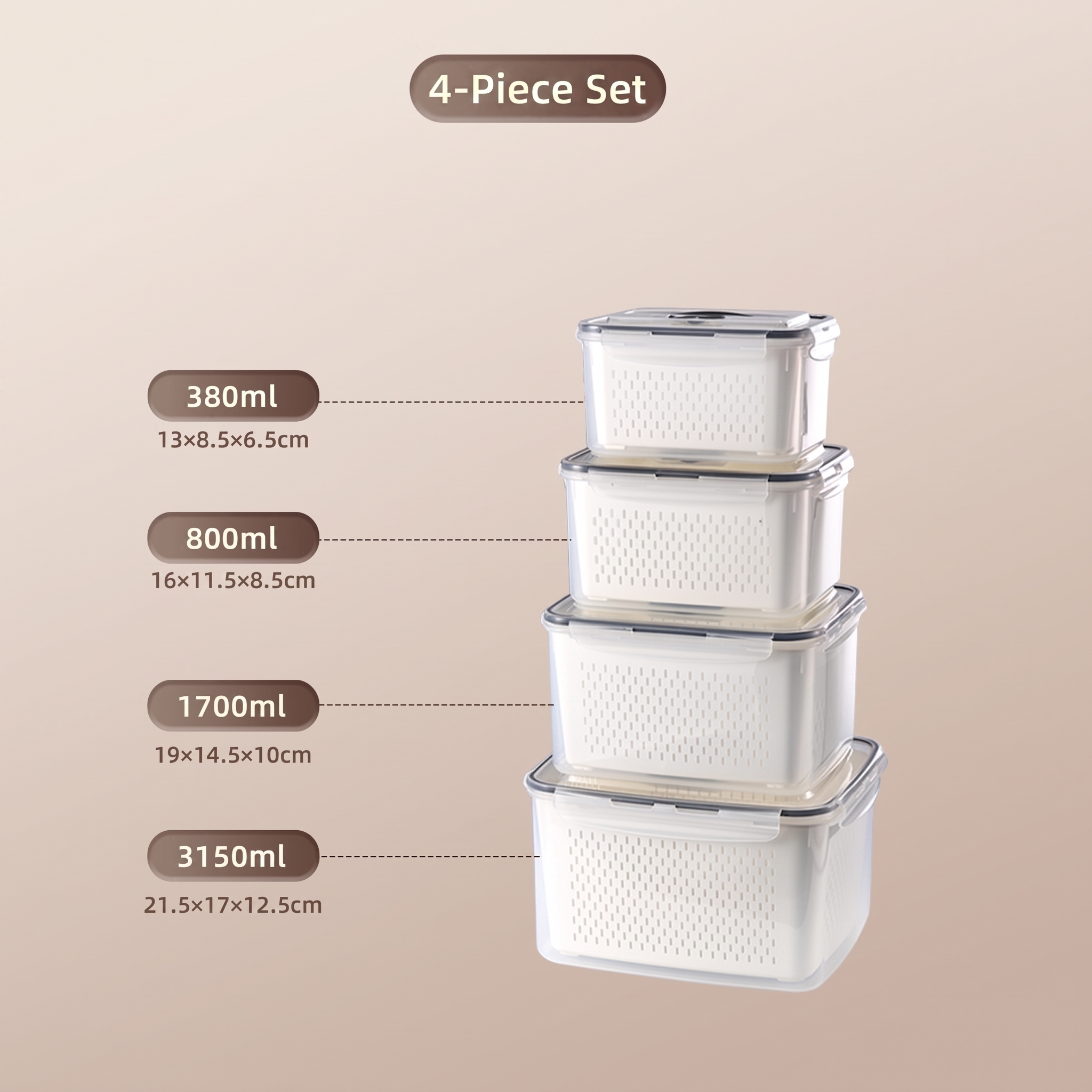 5 Pack Stackable Fridge Organizers with Removable Colander