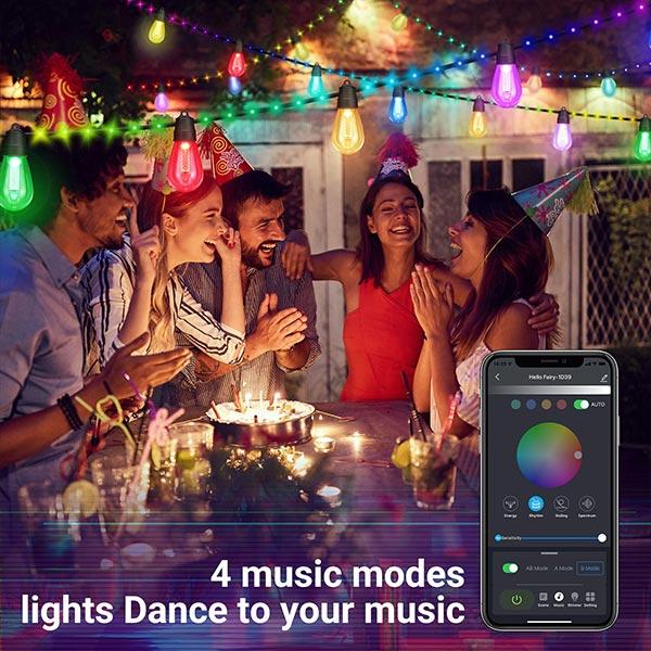 FLACCHI Smart Outdoor S14 String Lights - 46ft Waterproof Shatterproof Bluetooth APP Remote Control Dimmable RGB & Warm White Decorative Lights, Patio Decor Party Mood Halloween Home Improvement Gadgets, Party Lights, Mood Lighting