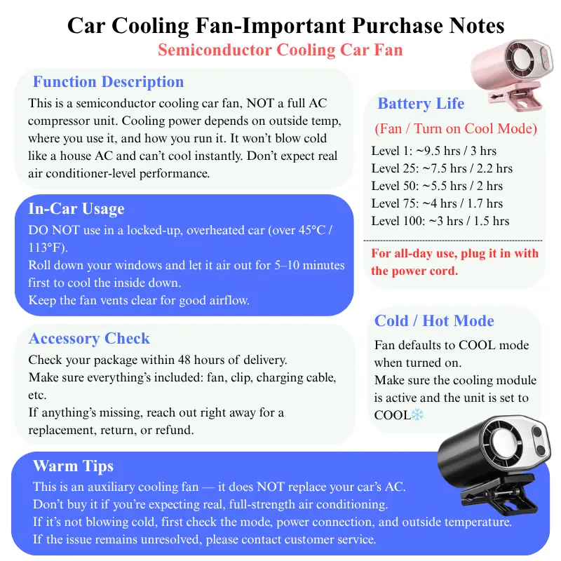 2026 Car Clip-On Fan 360° Rotatable USB Rechargeable