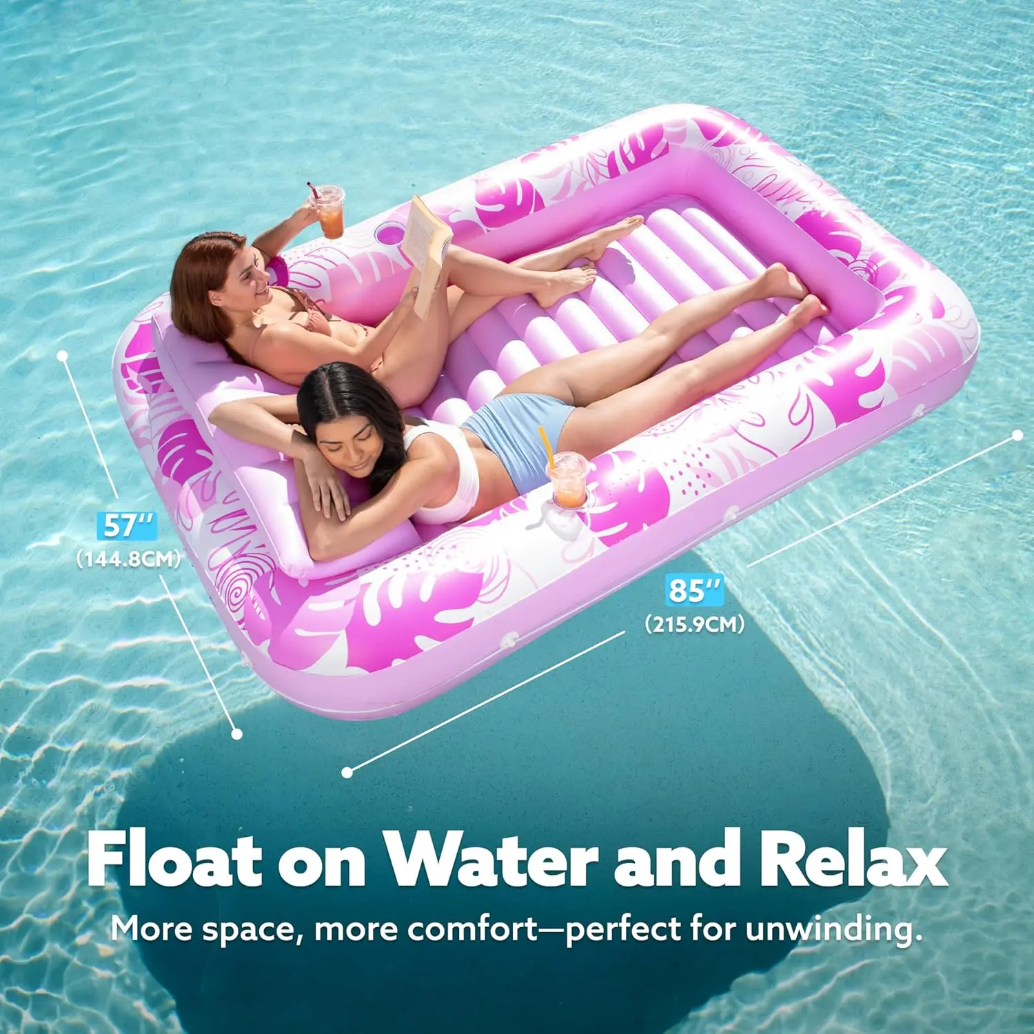 Inflatable Tanning Pool Lounge Float with Cup Holder