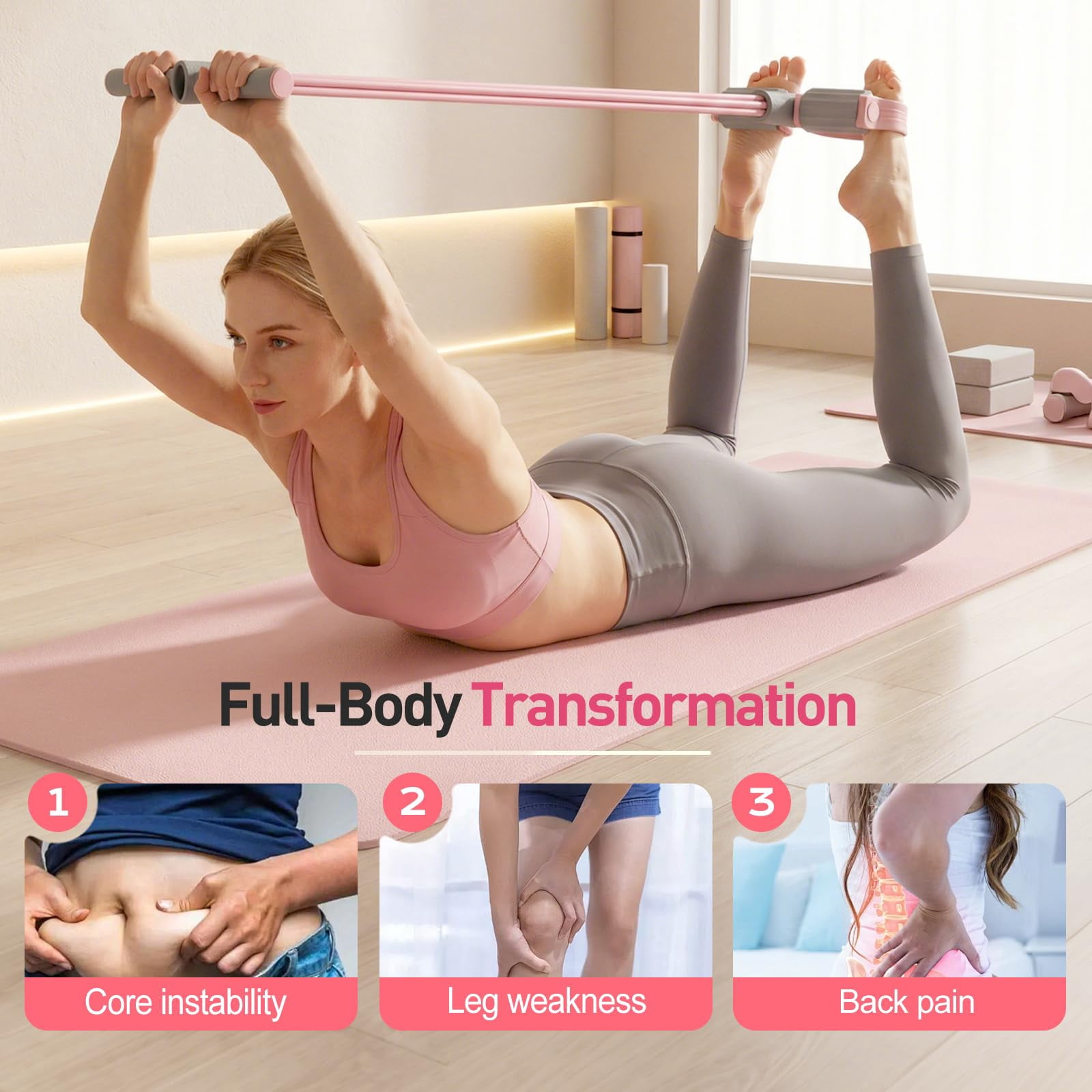 Multifunction Tension Rope, 6 Strand Heavy Duty Abdominal Crunch, Pedal Resistance Band with Handles, Natural Rubber for Abdomen Waist Arm Leg