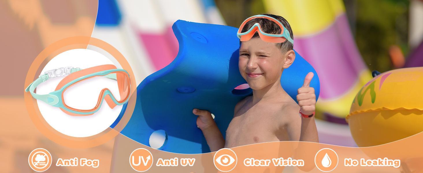 MARISUN 2 Pack Kids Swim Goggles for 3-15+ UV Protection Anti-Fog High Definition Waterproof Adjustable Goggles for Boys and Girls - Safety anti-uv swimming goggles swim glass anti-fog with Earplugs & Nose Clip,for Lake,Beach, Summer Party