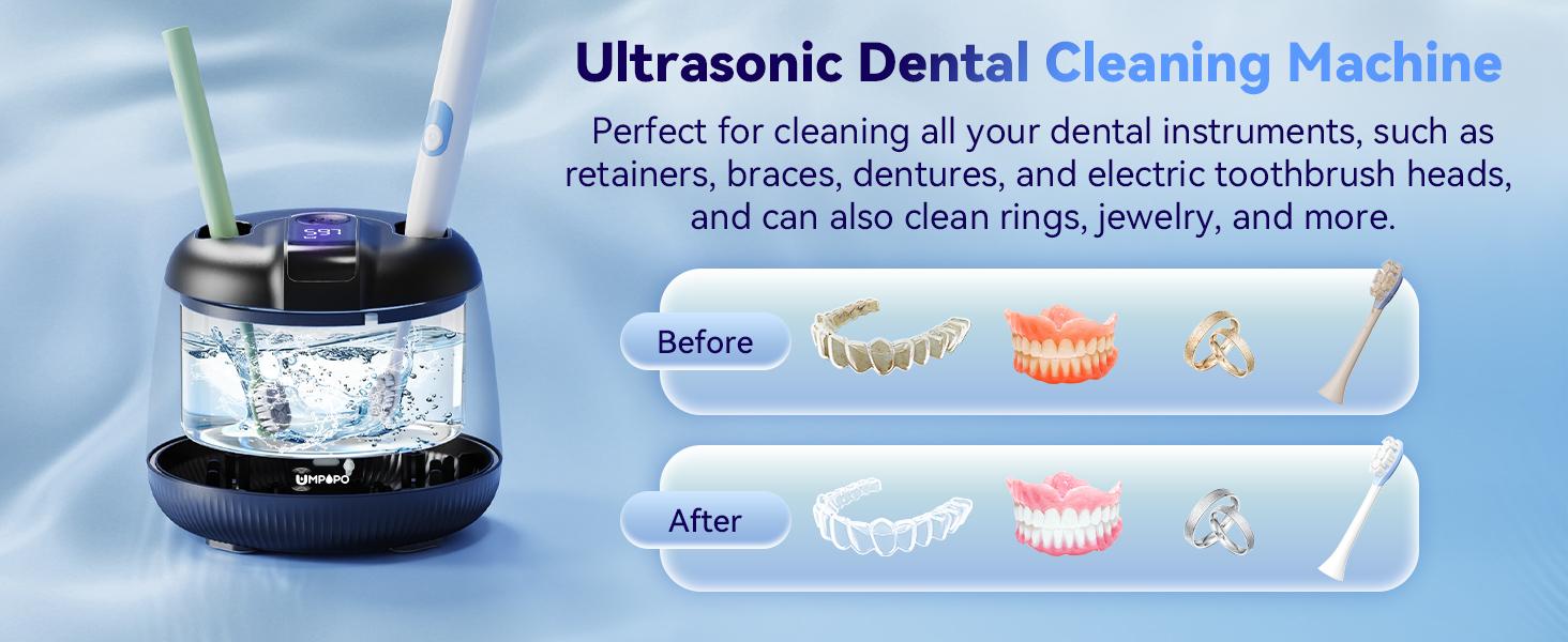 UMPOPO Ultrasonic Retainer Cleaner Machine 48kHz, Dental Cleaning Pod, Ultrasonic Retainer cleaner for Dentures, Aligners, Mouth Guards, Night Guards, Toothbrush Heads and Jewelry with 200ML Capacity UMPOPO Ultrasonic Retainer Cleaner Machine 48kHz, Dental Cleaning Pod, Ultrasonic Retainer cleaner for Dentures, Aligners, Mouth Guards, Night Guards, Toothbrush Heads and Jewelry with 200ML Capacity