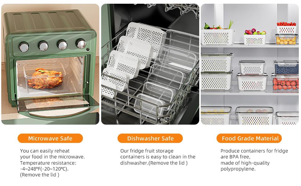 5 Pack Fridge Organizers and Storage - Stackable Fruit Storage Containers for Fridge with Removable Colander, BPA-Free Food Storage Container for Salad Berry Lettuce Vegetables Meat Keeper Fresh
