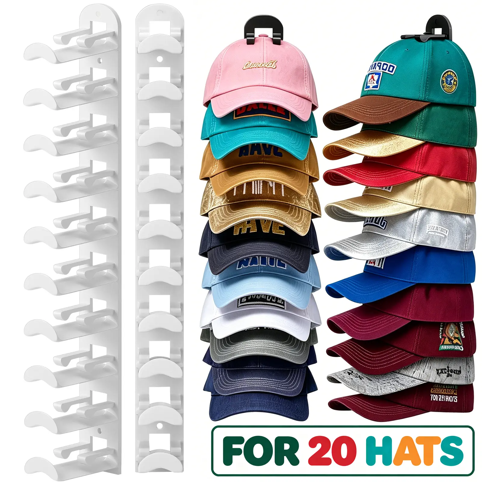 Hat Hook Organizer for Wall - 2 Pack, Holds 20 Hats