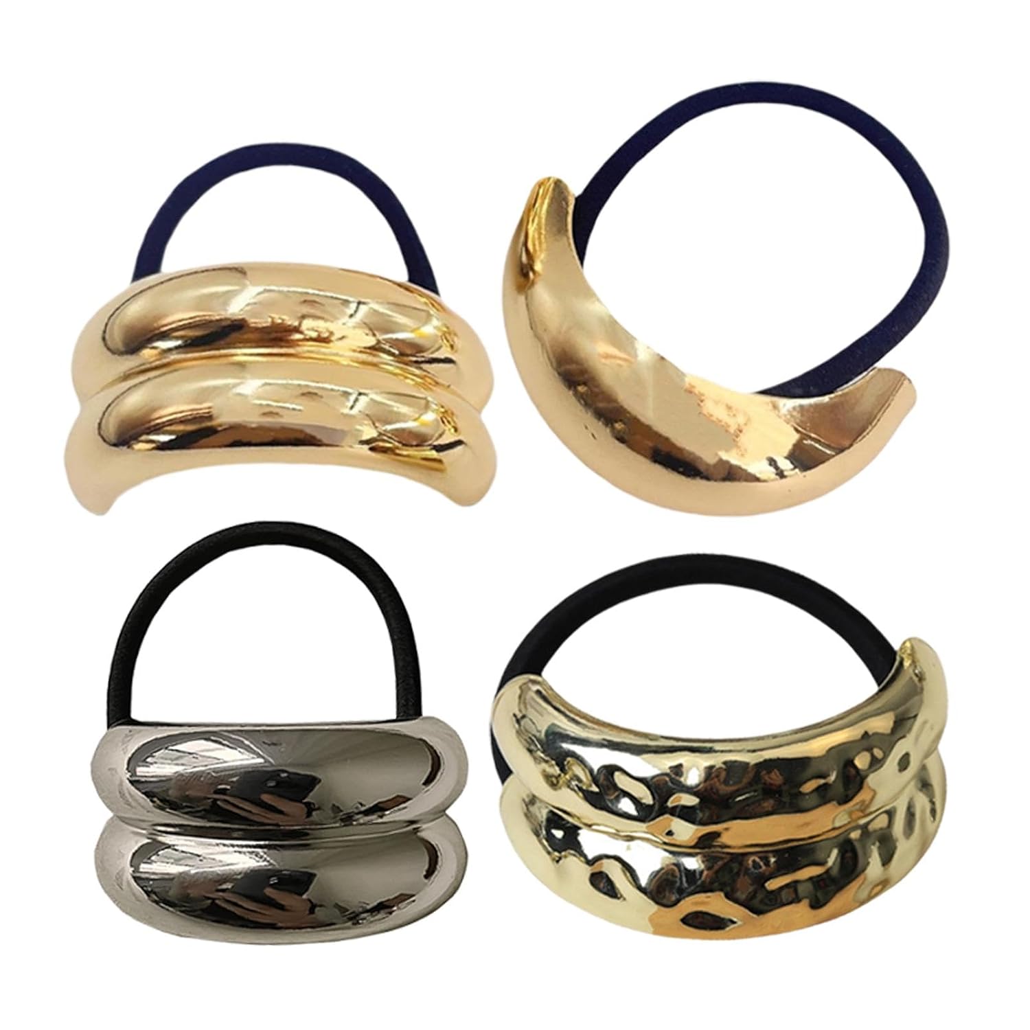 Metal Hair Ties - 4PC Gold Ponytail Cuff | Metal Geometric Elastic Hair Ties | Fashion Gold Hair Cuff Wrap | Hair Bands Ponytail Holders Ponytail Hair Cuff for Women Gold Hair Accessories