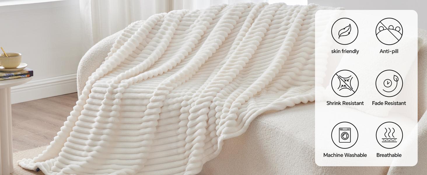 BEDELITE Fleece Throw Blanket, 300 GSM Super Soft Blanket, 3D Stripe Texture Fluffy Blanket, Throw Blanket for Couch, Sofa, Bed, Living Room, Home Decor, All Seasons, Decorative, Gift Idea