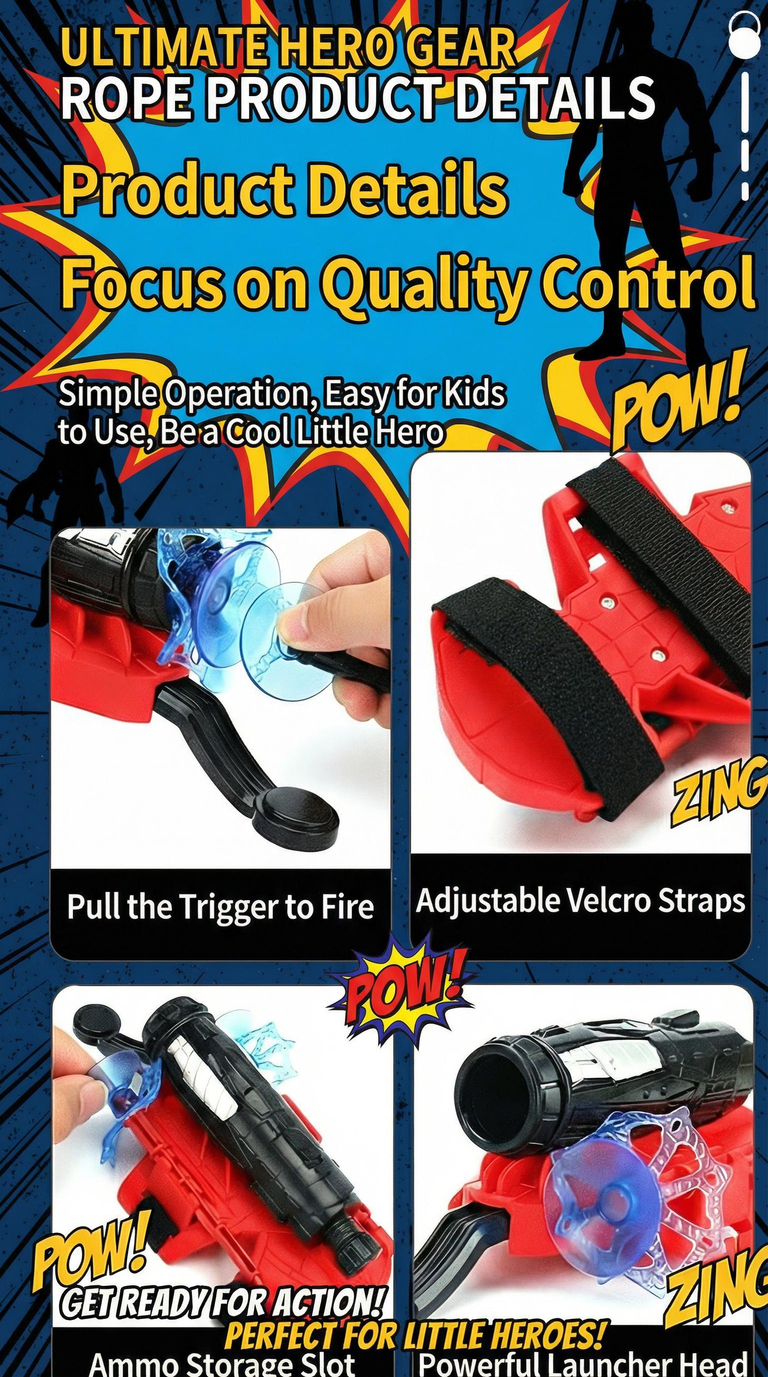 AOTAROW Heroic Spider Silk Superhero Wrist Launcher String Shooter Blasters Toy Set - Polyester Wearable Glove, Suction Cup Darts, Bundle of String, Complete Hero Gear, Unisex 4+ Kids Outdoor Toy, Boy Gifts for Birthdays