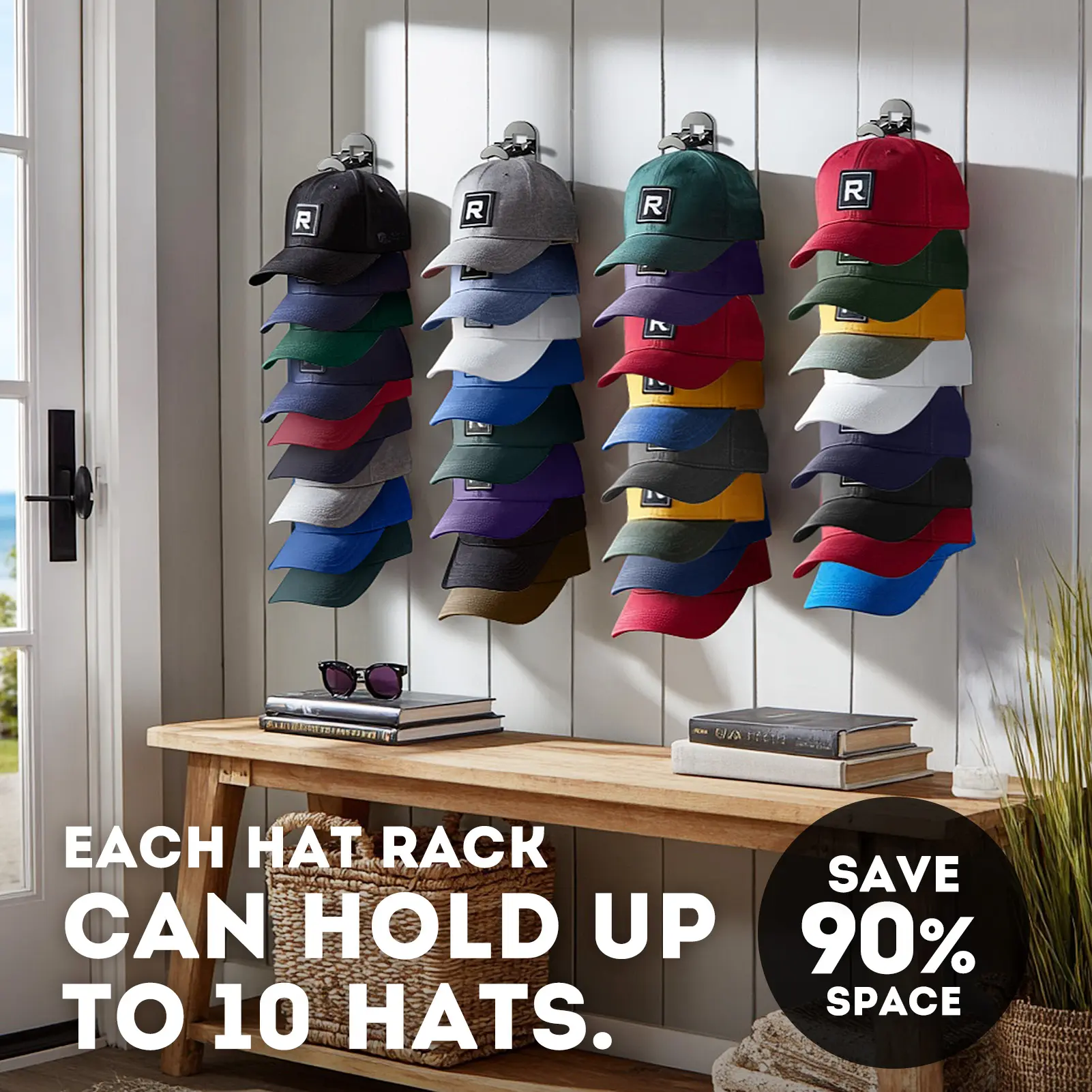 Hat Hook Organizer for Wall - 2 Pack, Holds 20 Hats