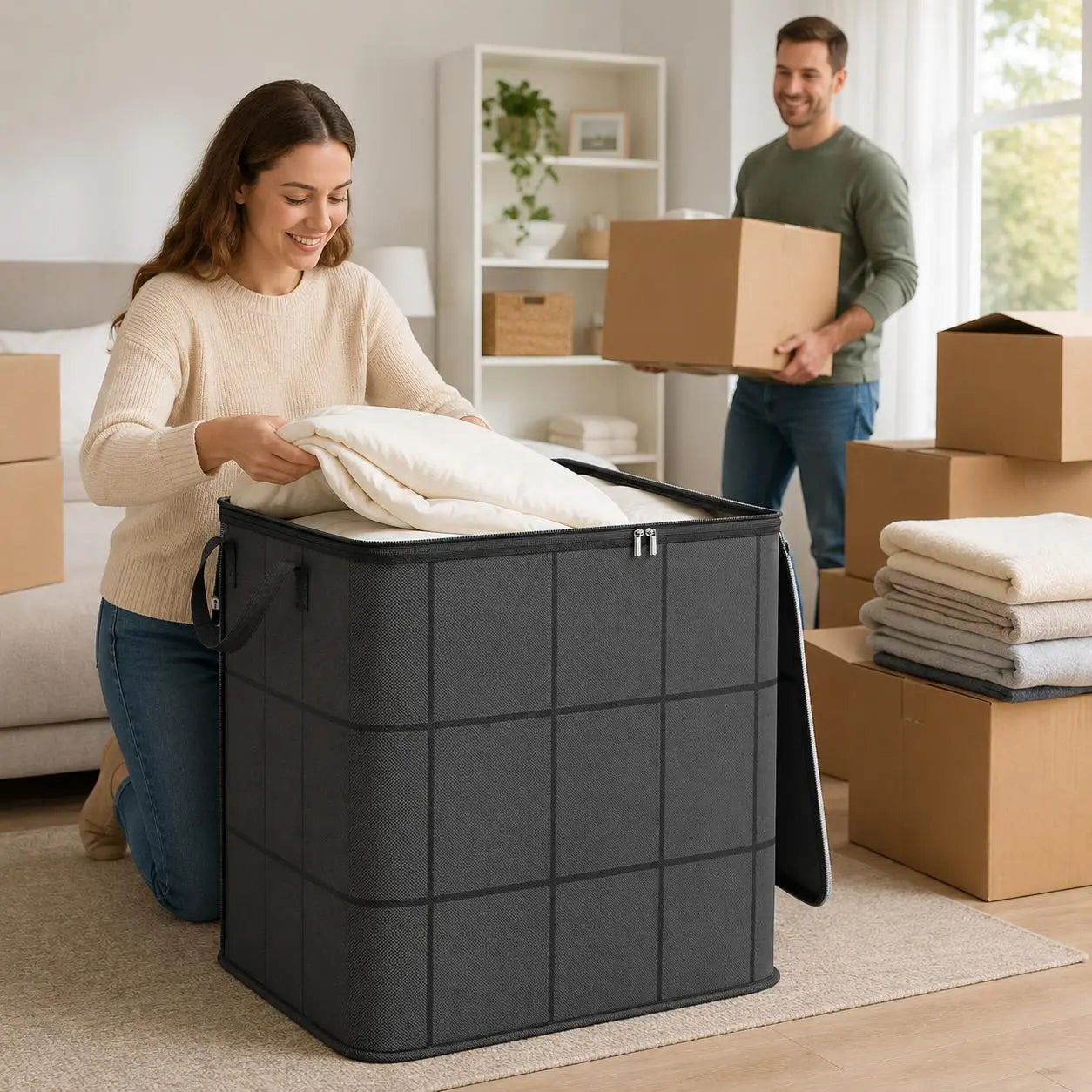 📦✨ Large Capacity Storage Bin Zippered Clothes Organizer Moving Bag 🏠🧺