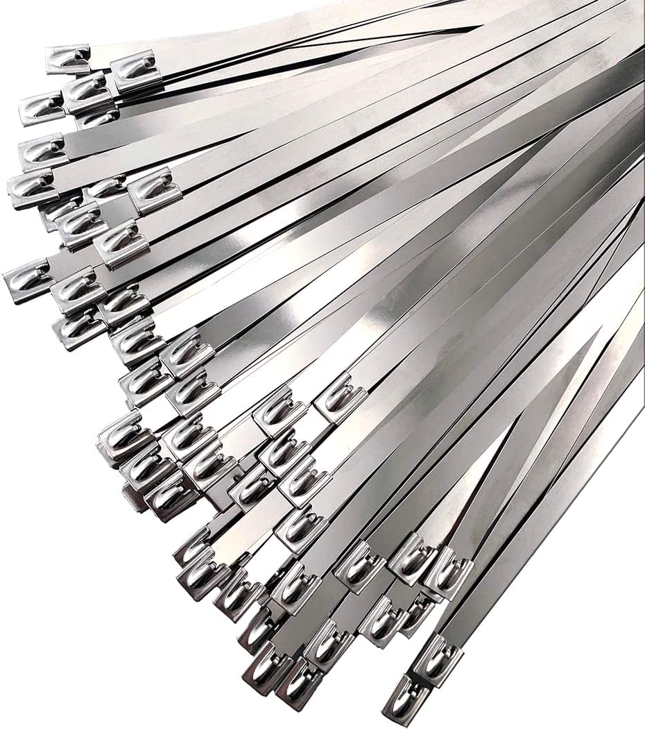 Metal Zip Ties Stainless Steel Cable Tie 11.8 Inch (100 Pack) Extra Heavy Duty Self-Locking Strap Ties 225 Lbs Perfect for Exhaust,Fence Outdoor,Automotive