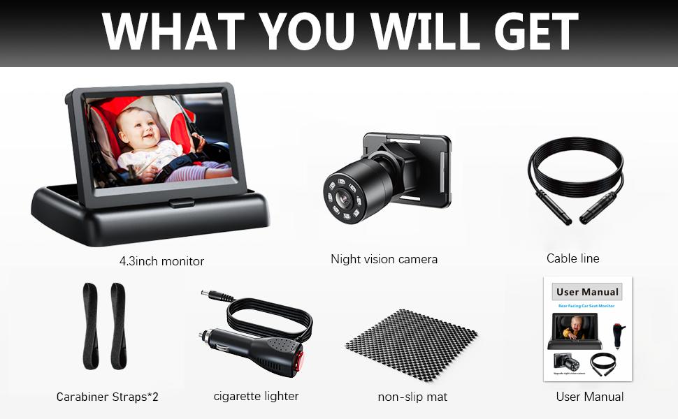 Car Mirror, Baby Car Camera for Moms, Upgrade 4.3'' HD 1080P Monitor, Night Vision, Safety Car Seat Camera with Wide Crystal Clear View, 360&deg; Rotation Plug and Play Easy Install Portable Baby Monitor for Car, New Moms Gift, Summervibes