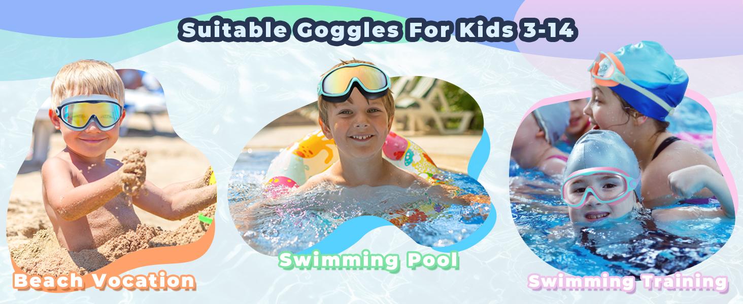 MARISUN 2 Pack Kids Swim Goggles for 3-15+ UV Protection Anti-Fog High Definition Waterproof Adjustable Goggles for Boys and Girls - Safety anti-uv swimming goggles swim glass anti-fog with Earplugs & Nose Clip,for Lake,Beach, Summer Party