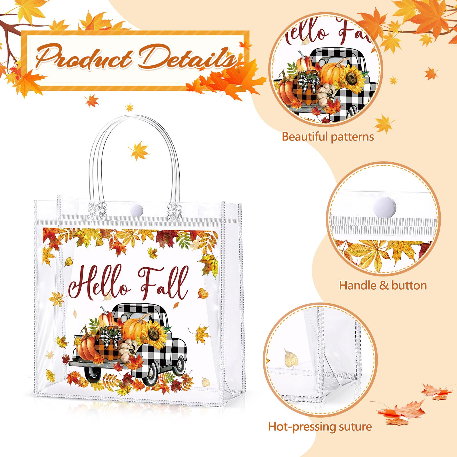 12/24 Pcs Halloween Candy Bags with Handles PVC Treat Bags Bulk Pumpkin Ghost Black Cat Halloween Fall Pattern for Kids Adults Neighbors Coworkers Classmates Halloween Party Summerween Birthday Party Thanksgiving Dinner Autumn Harvest Party Favors
