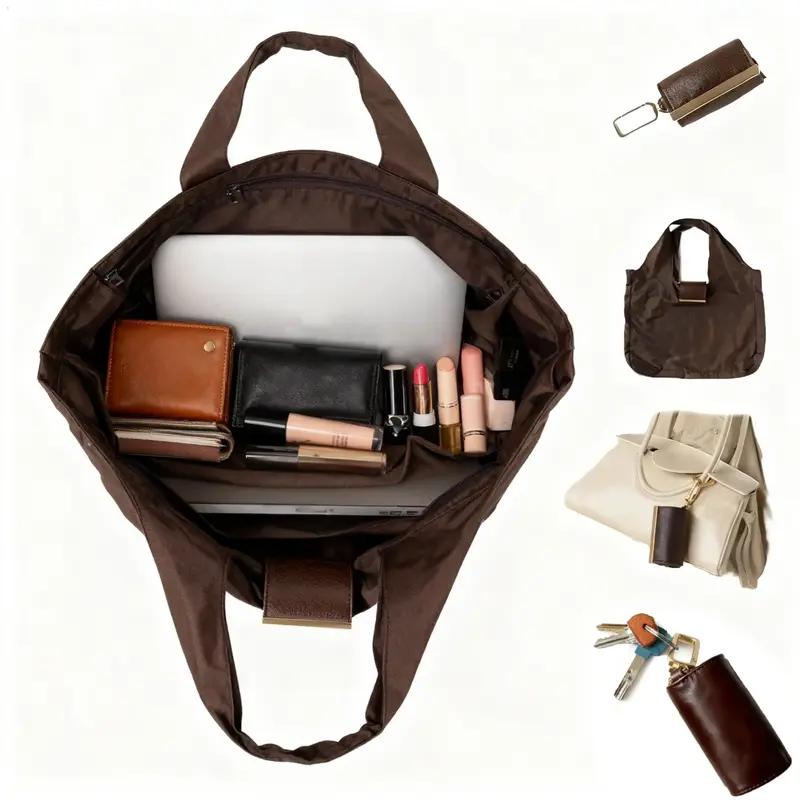 Foldable Keychain Bag Reusable Grocery Bags for Shopping Foldable & Expandable Handbag with Key Ring for Travel Daily Use Organiser,dorm essentials,home decor