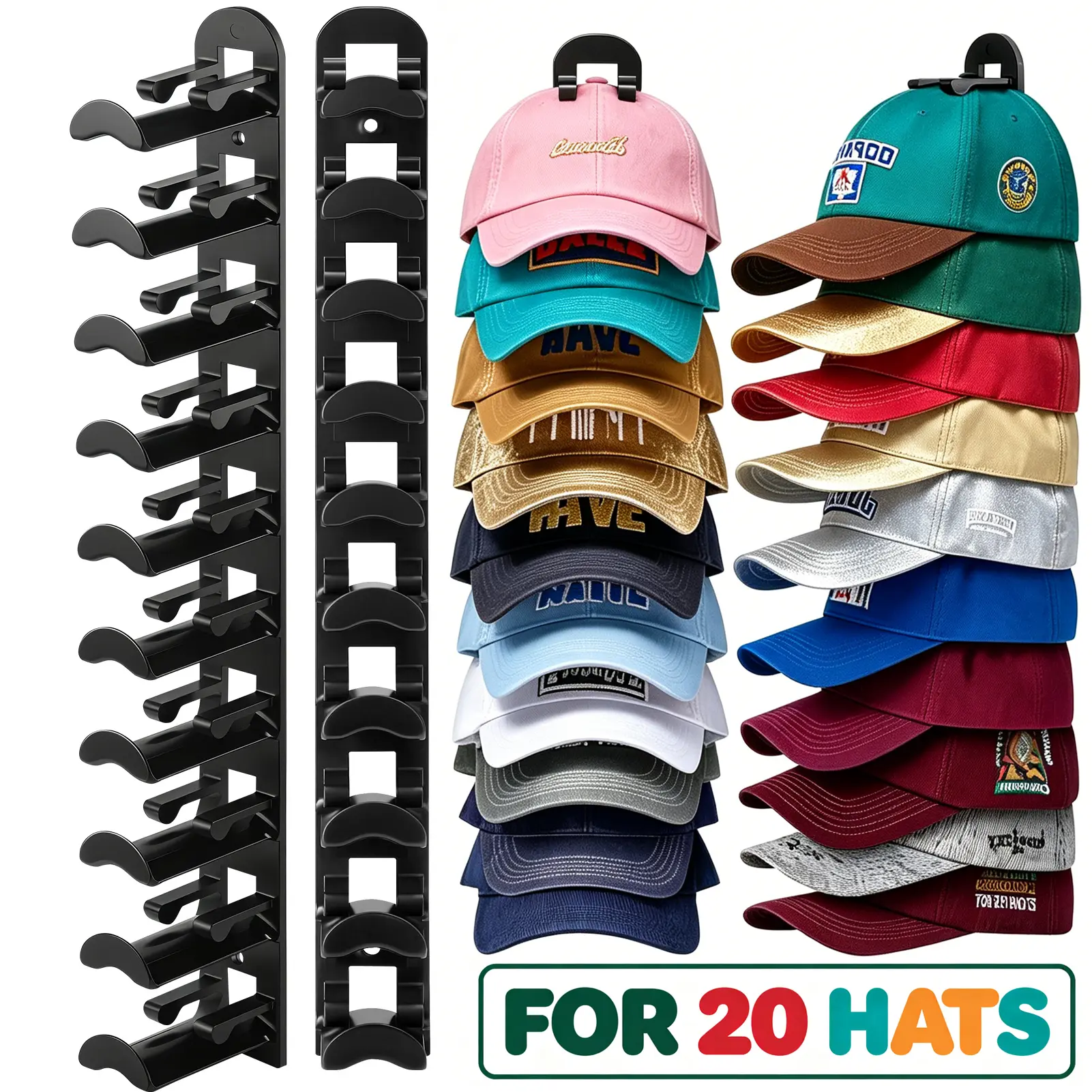 Hat Hook Organizer for Wall - 2 Pack, Holds 20 Hats