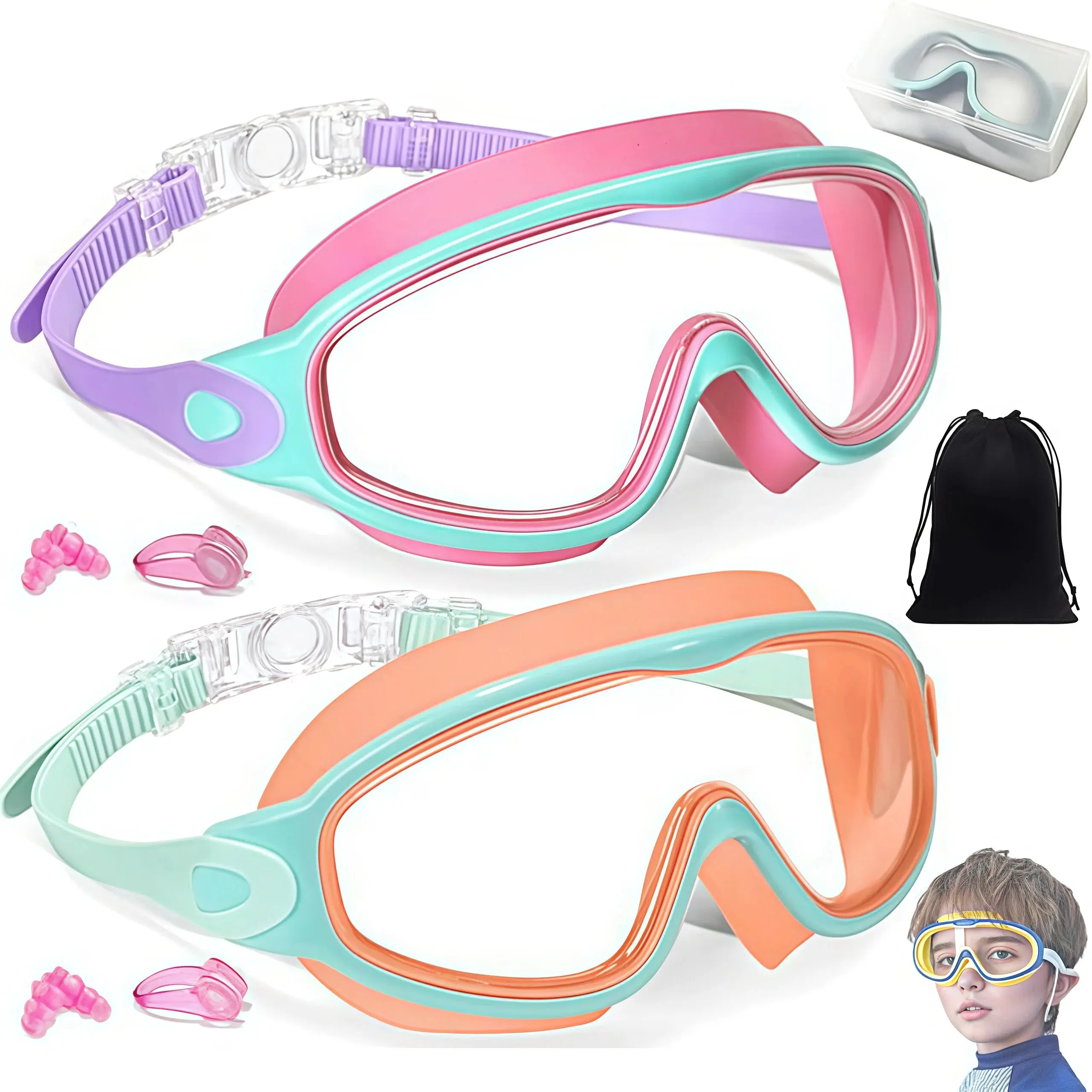 Kids Swim Goggles 2 Pack - UV Protection & Anti-Fog