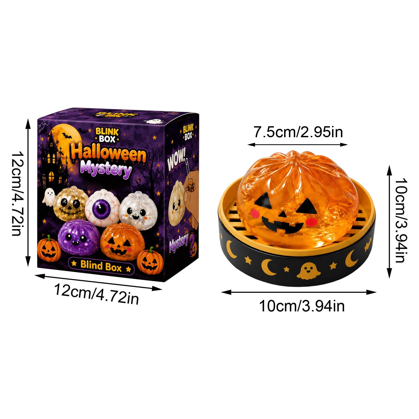 Random Glitter Halloween Squishy Dumpling Surprise Box, 4 Inch Spooky Stress Ball Squishy Bun, Mystery Gift for Party Favors & Rewards