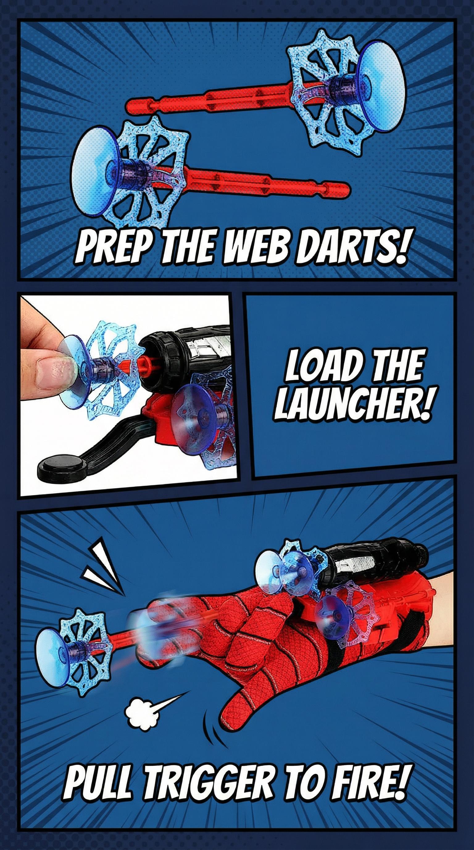 AOTAROW Heroic Spider Silk Superhero Wrist Launcher String Shooter Blasters Toy Set - Polyester Wearable Glove, Suction Cup Darts, Bundle of String, Complete Hero Gear, Unisex 4+ Kids Outdoor Toy, Boy Gifts for Birthdays