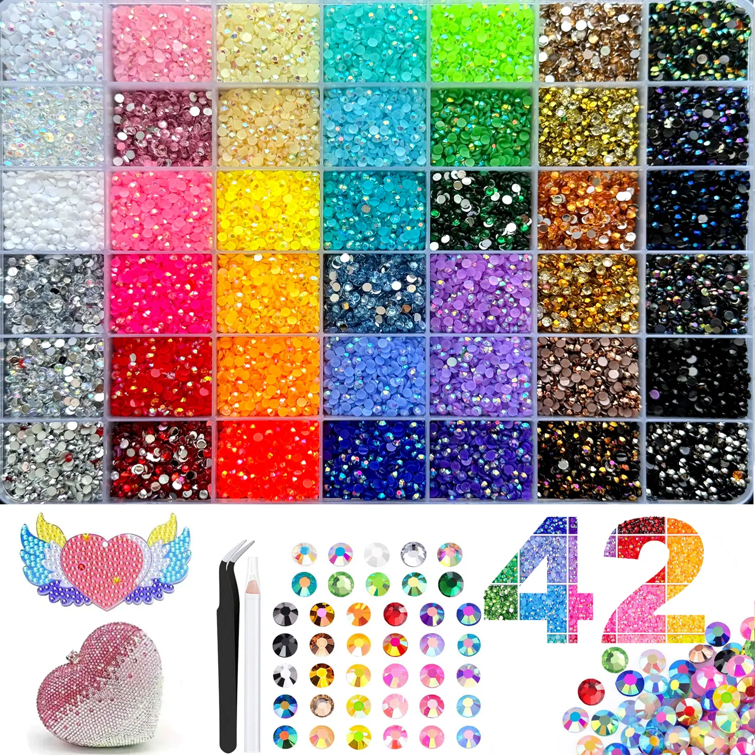 42 Colors 42000pcs Jelly Rhinestones Kit for Nail Art & DIY Craft