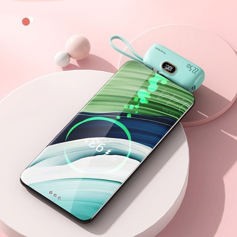 Mini Portable Power Bank Charger with Built-in USB Cable, Ultra Compact External Phone Battery Pack