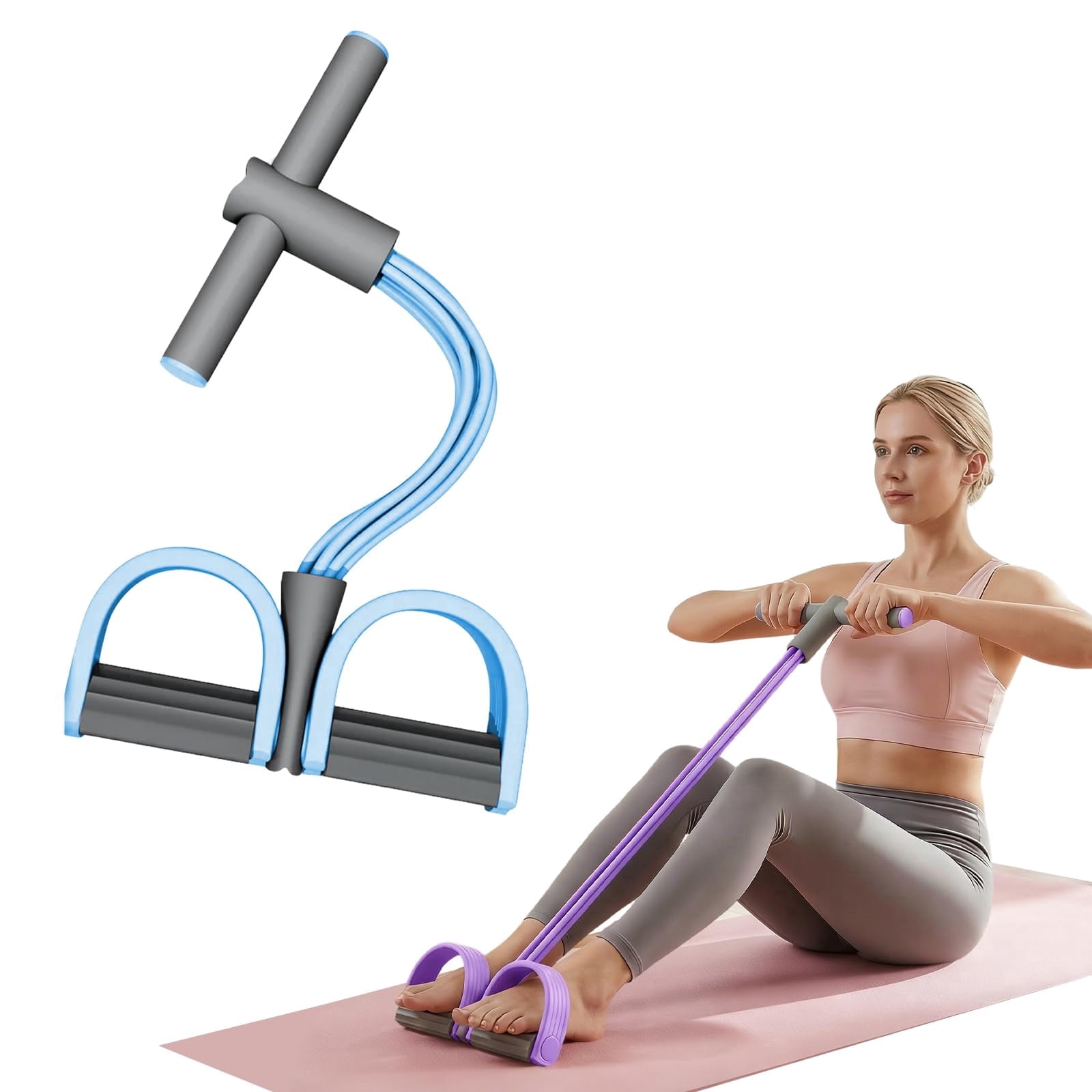 Multifunction Tension Rope, 6 Strand Heavy Duty Abdominal Crunch, Pedal Resistance Band with Handles, Natural Rubber for Abdomen Waist Arm Leg