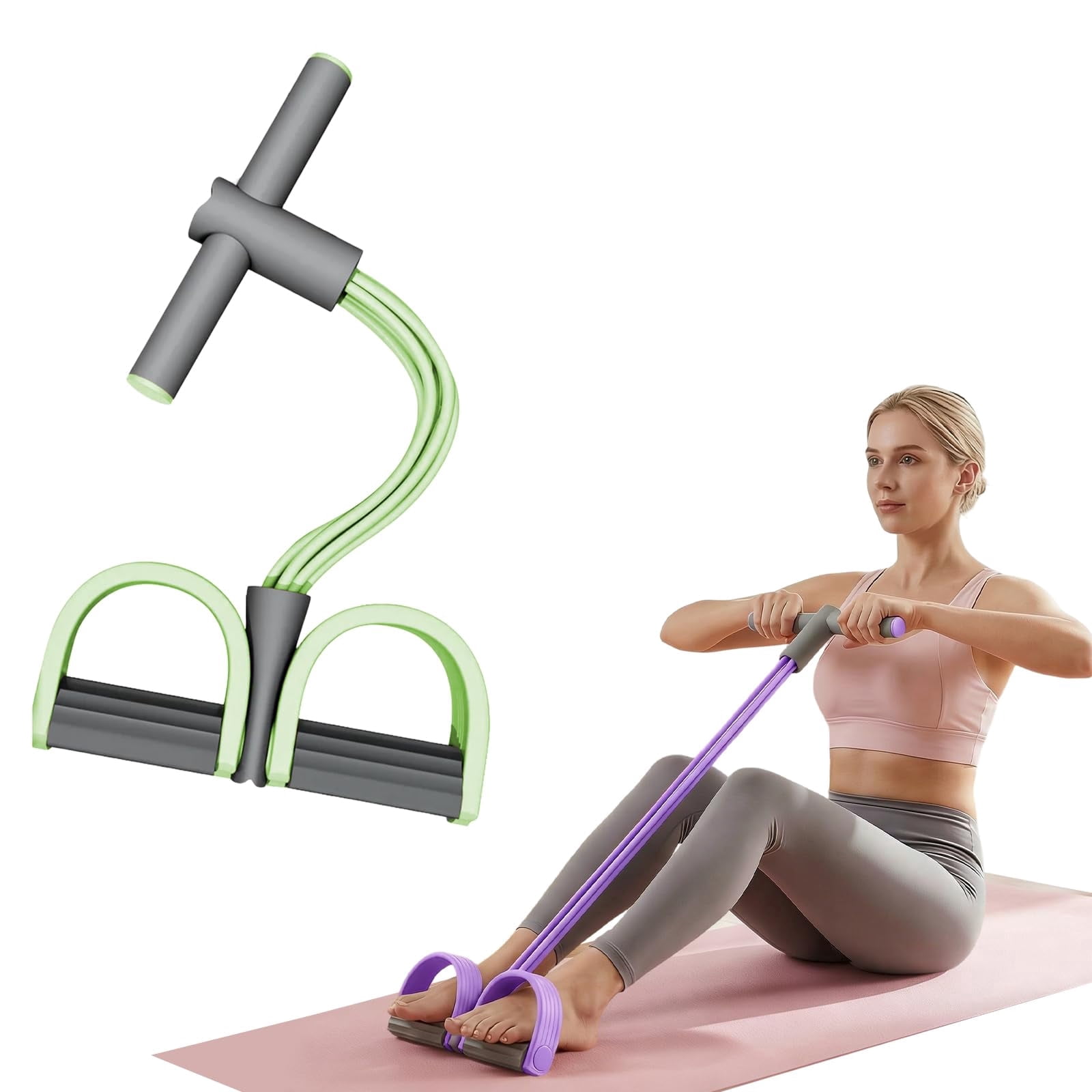 Multifunction Tension Rope, 6 Strand Heavy Duty Abdominal Crunch, Pedal Resistance Band with Handles, Natural Rubber for Abdomen Waist Arm Leg